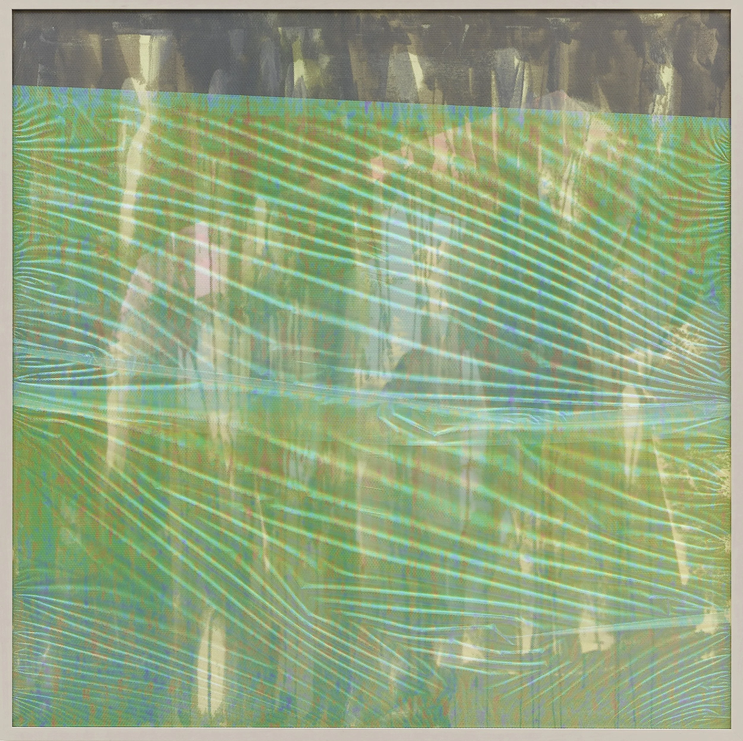 Eidolon / Part IX, 2013 Oil, acrylic and dichroic Polyfilm on canvas beneath textured Plexiglas 140 x 140 cm (55 x 55 in)