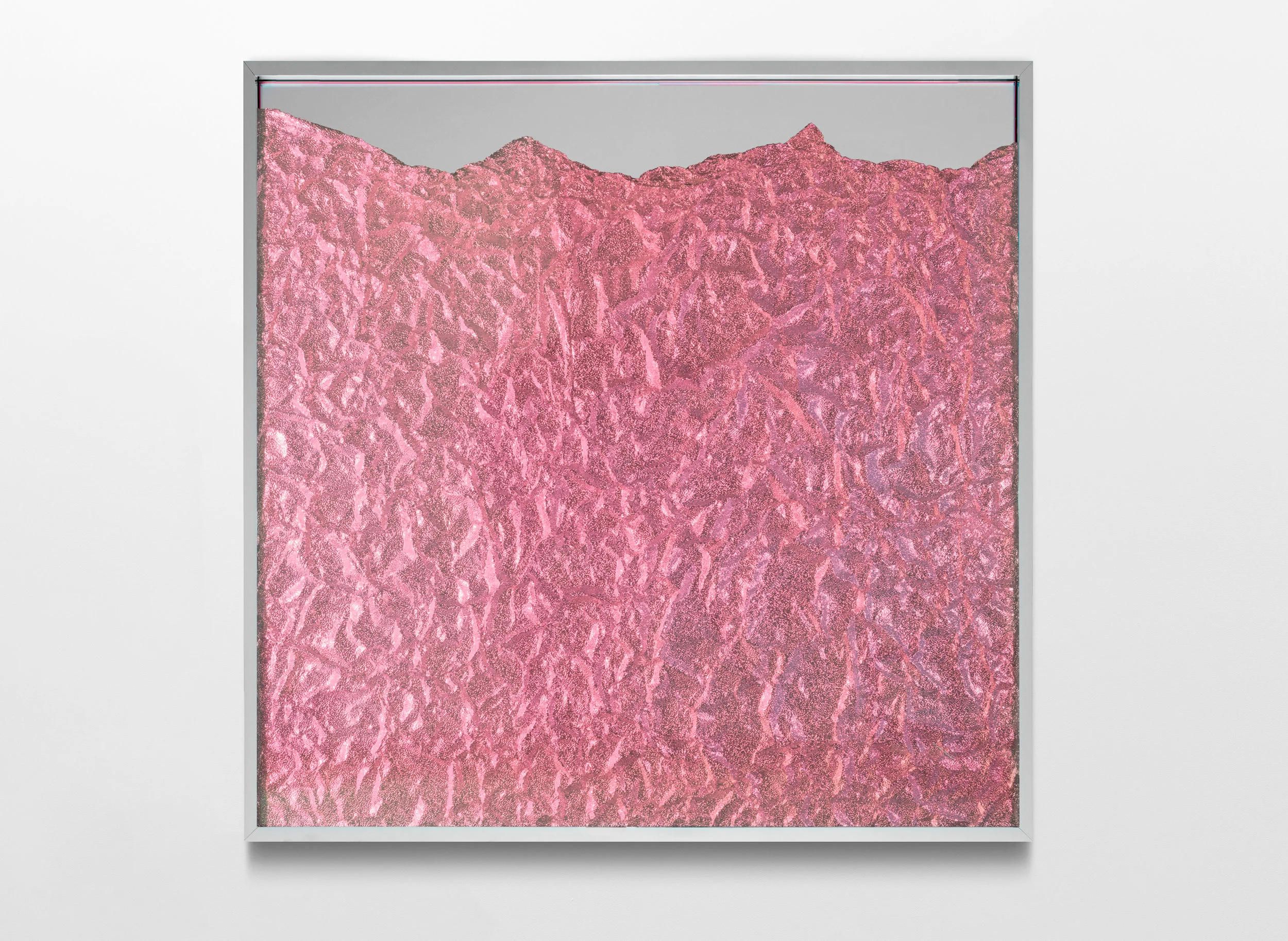 Strata Obscura / Part III, 2017 Industrial aluminium on mirror beneath iridescent Plexiglas, aluminium frame 90 x 90 cm (35 x 35 in)