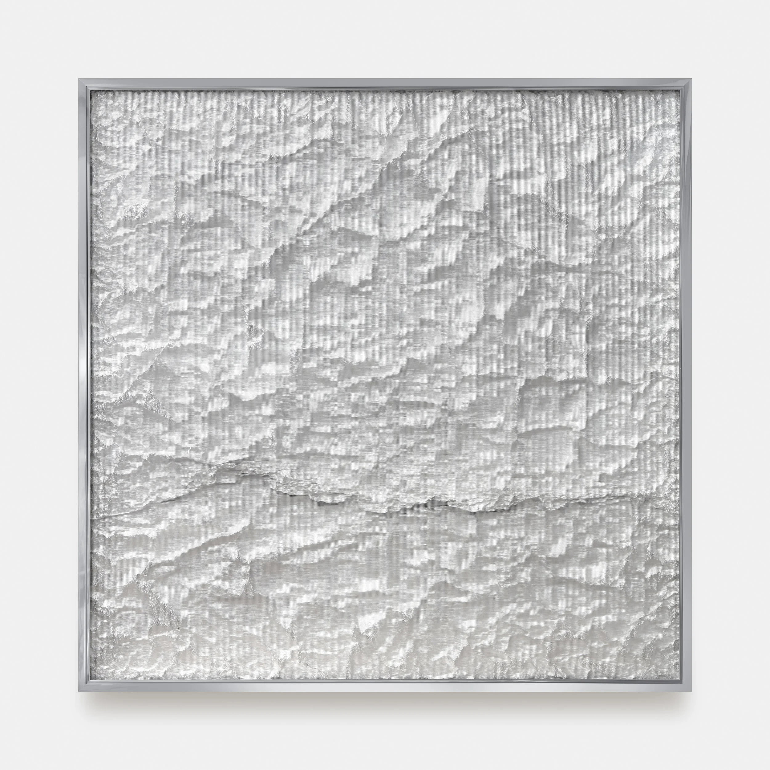 Tabula Rasa / Part XII  ,  2018 Industrial aluminium beneath structured Plexiglas, aluminium frame 120 x 120 cm (47 x 47 in)