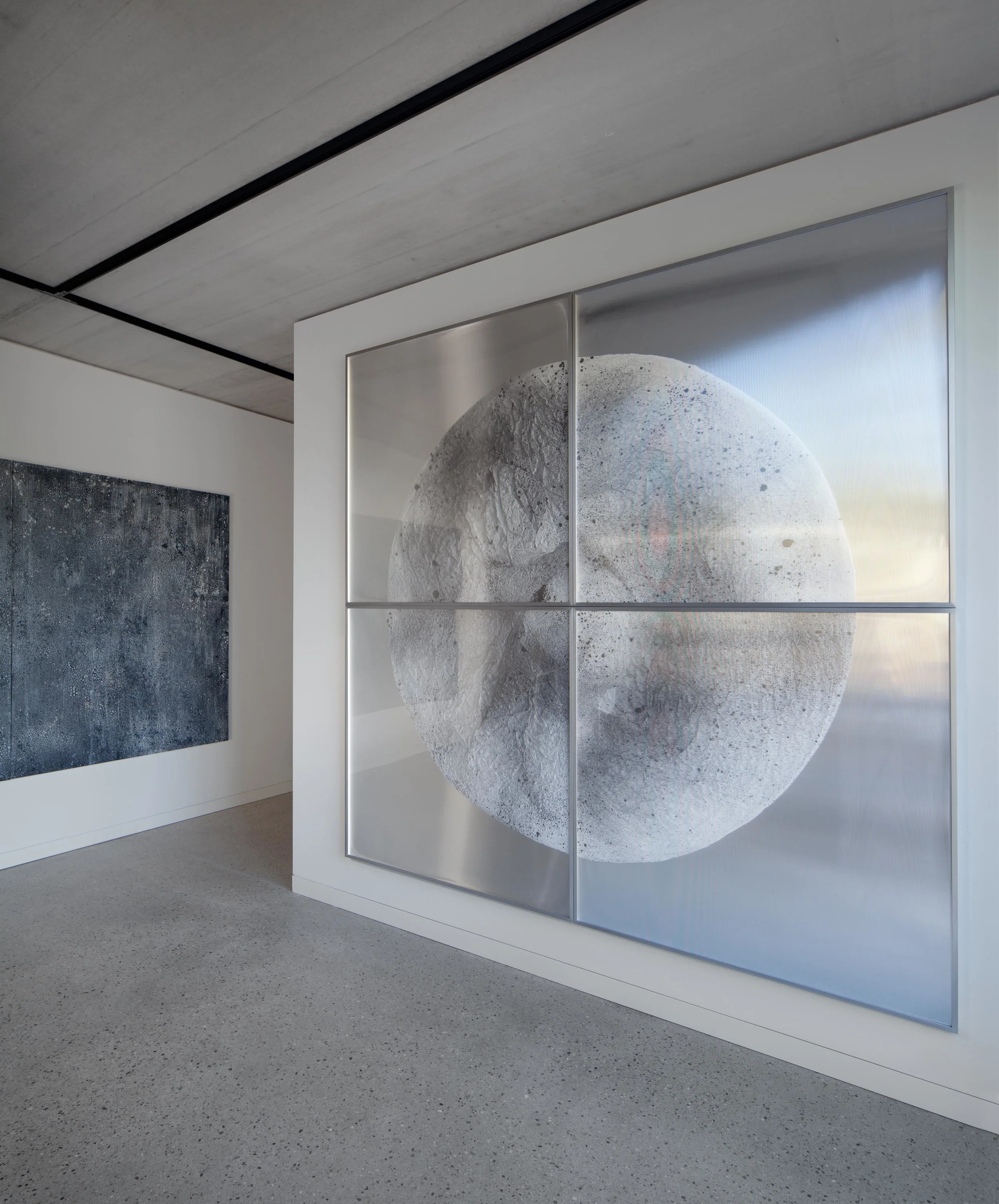   Verklärte Nacht (Transfigured Night) / Part V (Quadriptych),  2018 - Installation view Ink on Xuan paper on mirror beneath linear Plexiglas, aluminium frame 244 x 244 cm (96 x 96 in) 