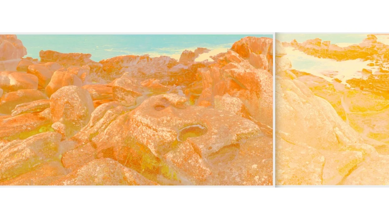 Beyond the Oecumene / Part XVIII (Diptych),  2019 Wax pastels, UV ink on canvas 100 x 100 cm (39 x 39 in), 200 x 100 cm (79 x 39 in)