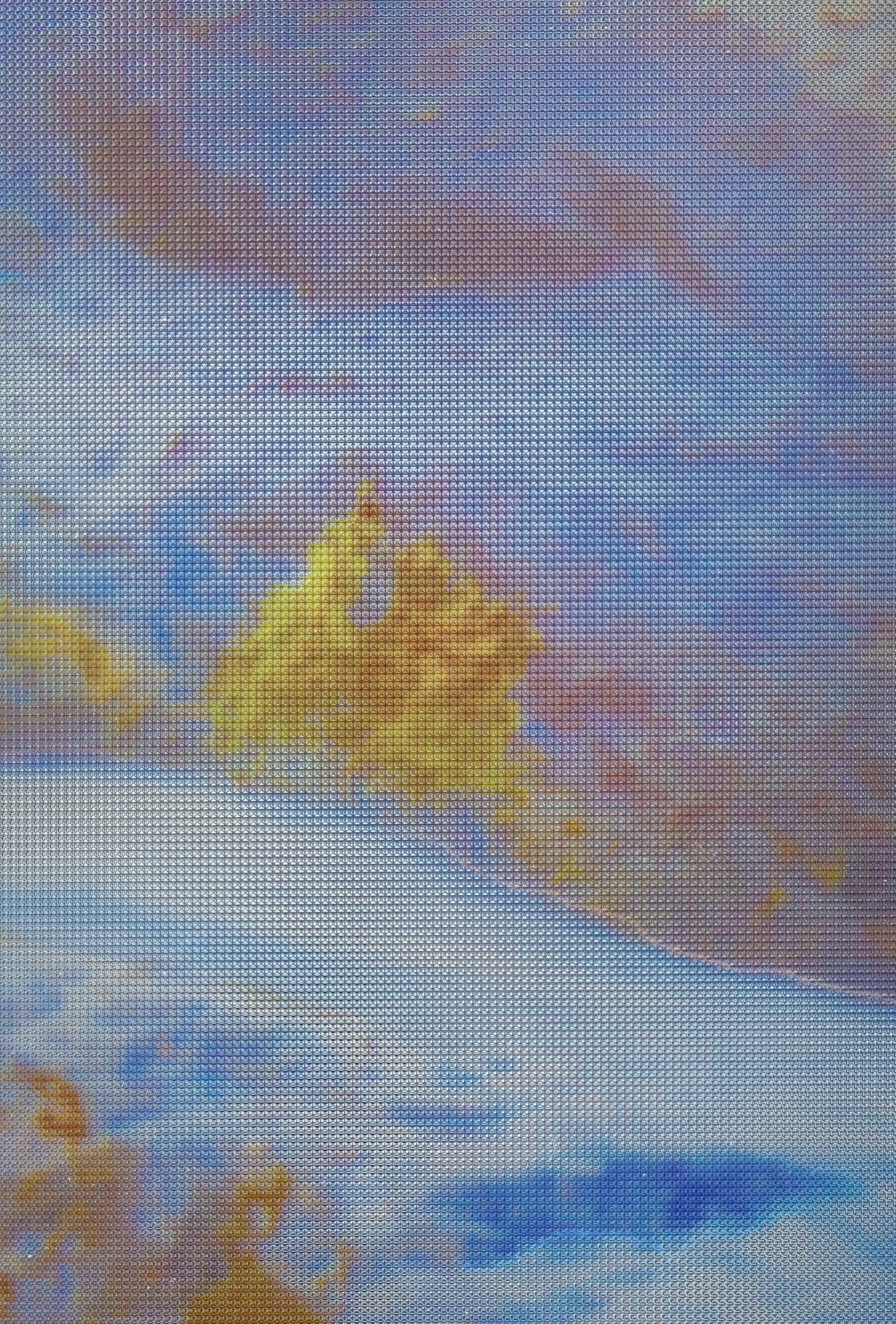 Beyond the Oecumene / Part XXVI, 2019 - Detail Aquarelle, wax pastels, UV-print on mirror beneath structured Plexiglas