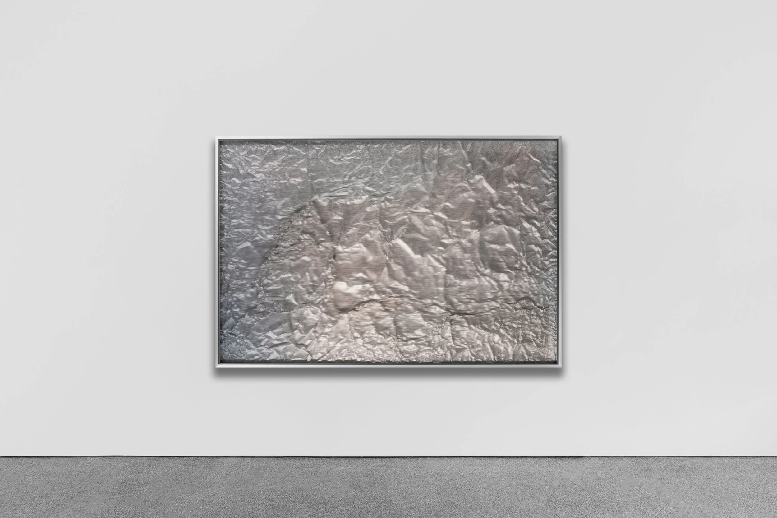 Tabula Rasa / Part VI,  2017 - Installation view Industrial aluminium beneath structured Plexiglas, aluminium frame 150 x 100 cm (59 x 39 in)