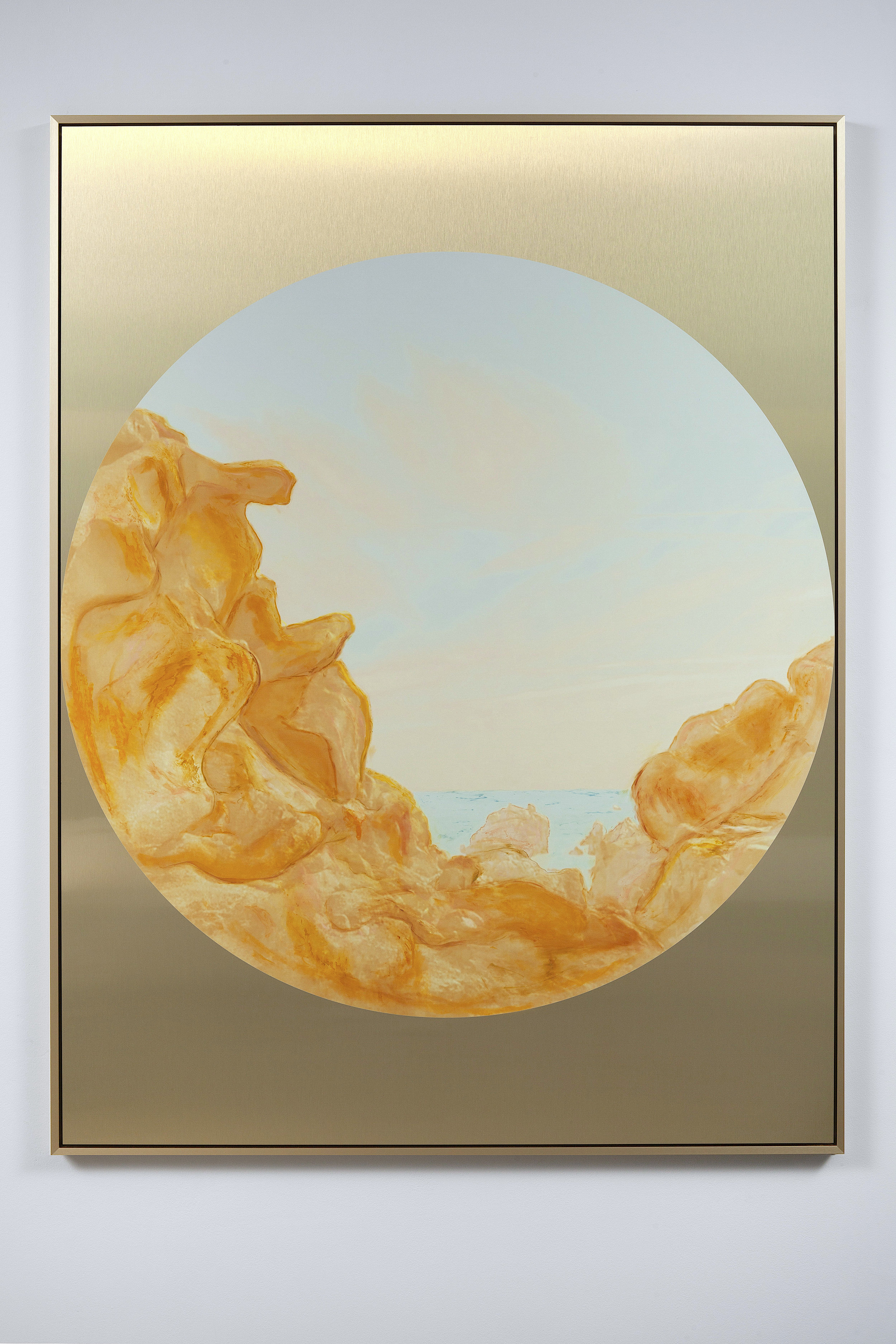 Beyond the Oecumene / Part XIV, 2019 Wax pastels, UV-print on gold Alu-Dibond 160 x 120 cm (63 x 47 in)