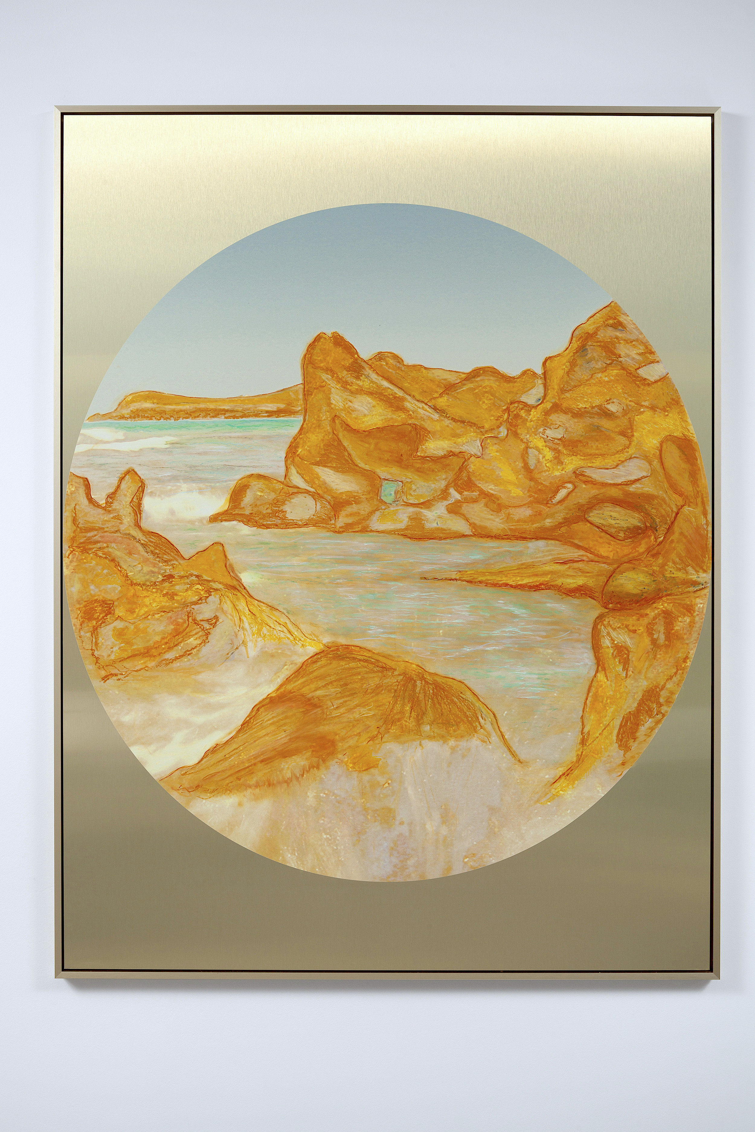 Beyond the Oecumene / Part XI, 2019 Wax pastels, UV-print on gold Alu-Dibond 160 x 120 cm (63 x 47 in)