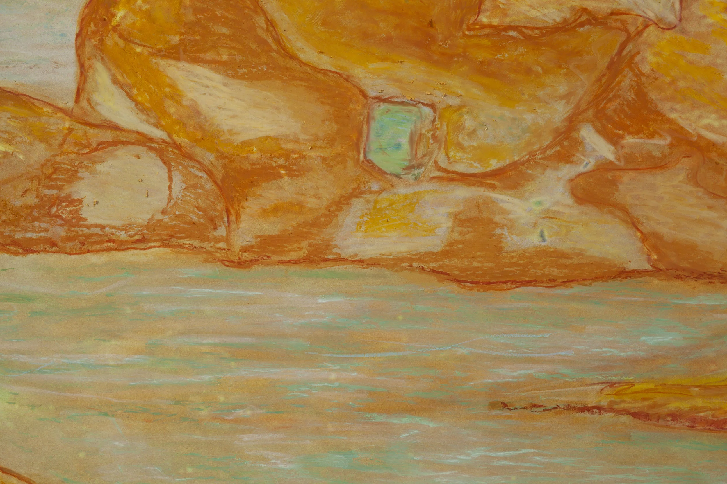 Beyond the Oecumene / Part XI, 2019 - Detail Wax pastels, UV-print on gold Alu-Dibond