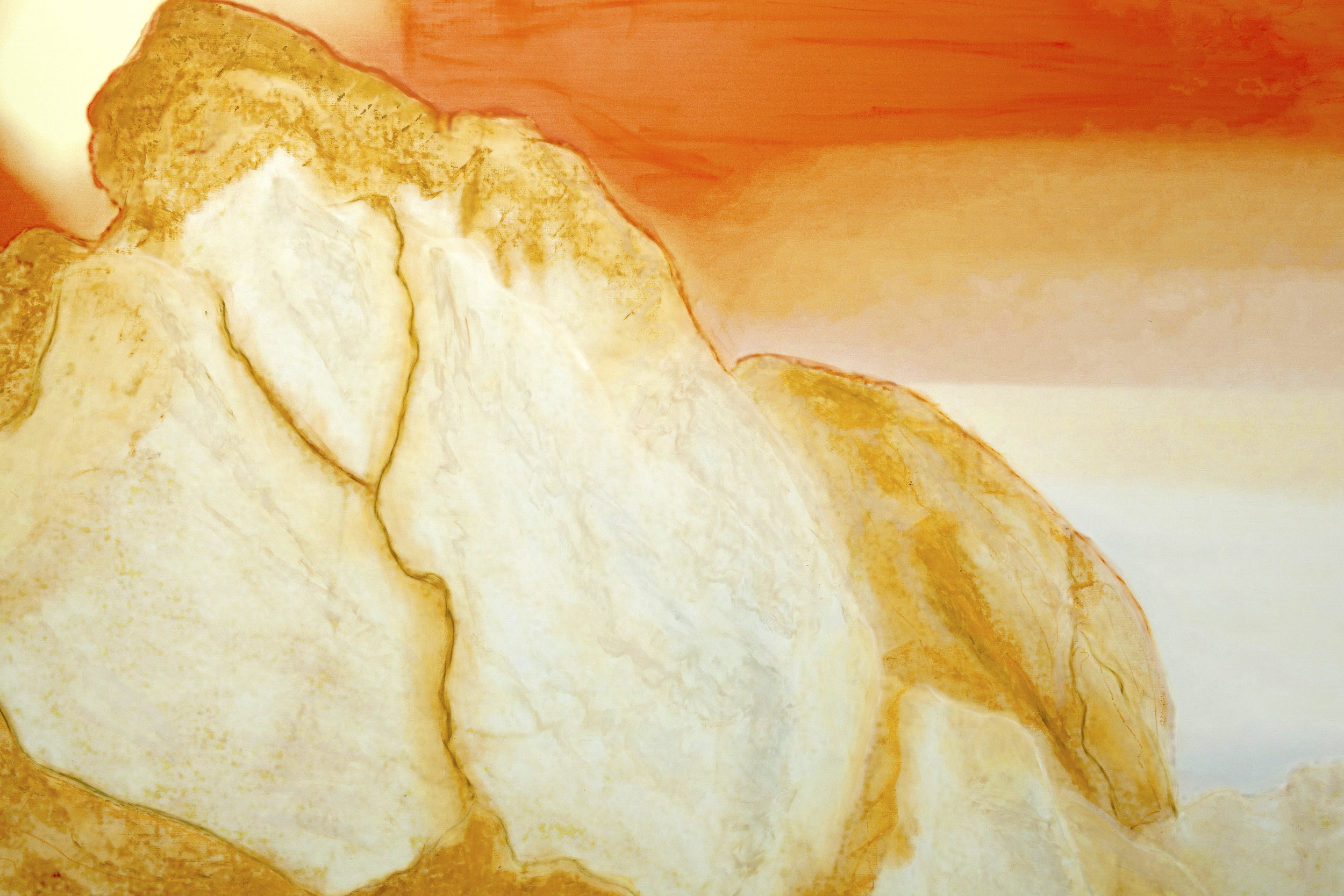 Beyond the Oecumene / Part XV, 2019 - Detail Wax pastels, UV-print on gold Alu-Dibond