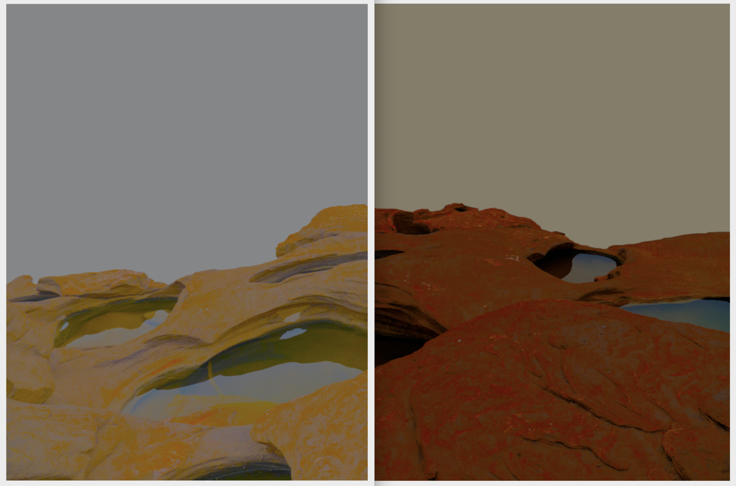 Beyond the Oecumene / Part XXIX (Diptych), 2019 Wax pastels, UV-print on aluminium 300 x 170 cm (118 x 67 in)