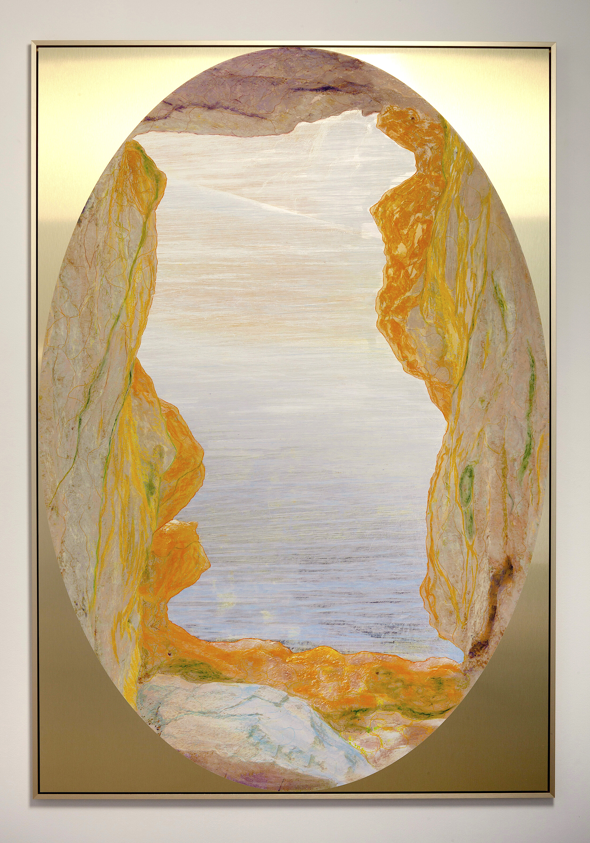 Beyond the Oecumene / Part XL, 2019 Wax pastels, UV-print on gold Alu-Dibond 190 x 120 cm (75 x 47 in)