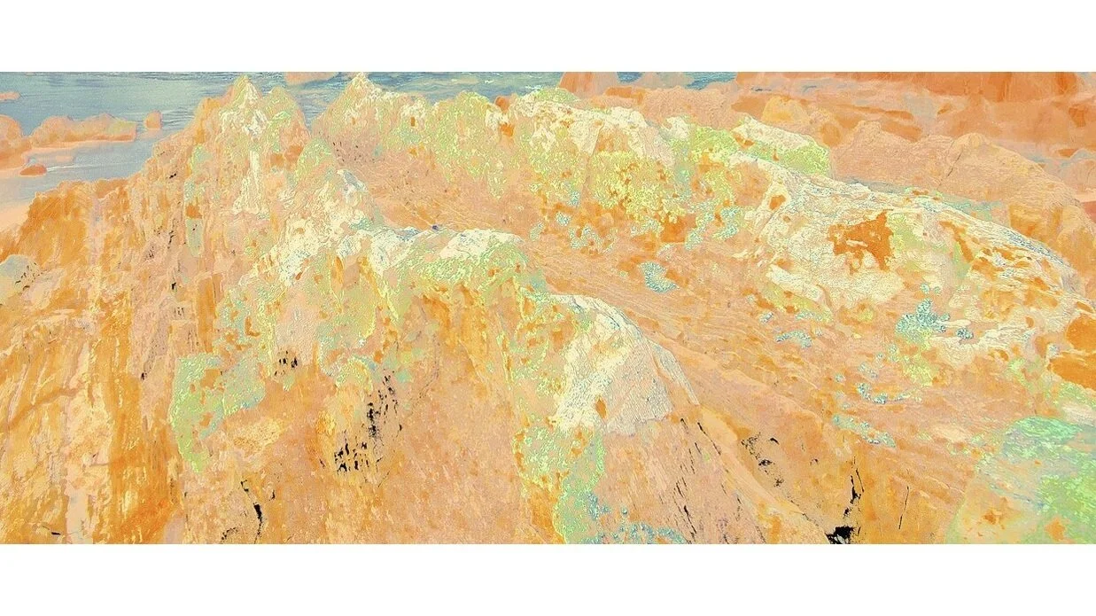 Beyond the Oecumene / Part XVII,  2019 Wax pastels, UV ink on canvas 600 x 200 cm (236 x 79 in)