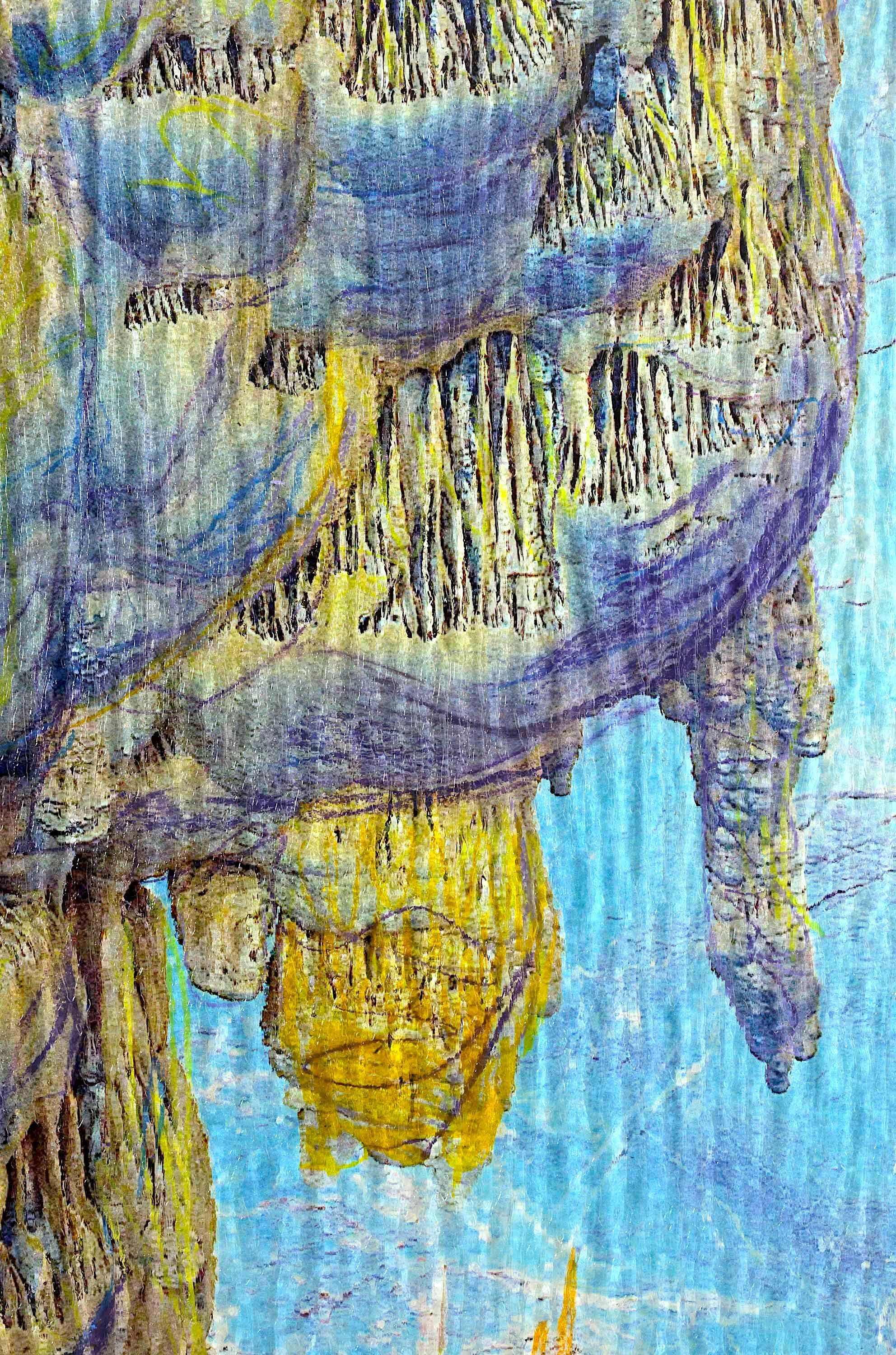   Atlas Obscura (The Idaean Cave) / Part XI,  2020 - Detail Oil and wax pastels, UV ink on aluminium beneath structured Plexiglas 