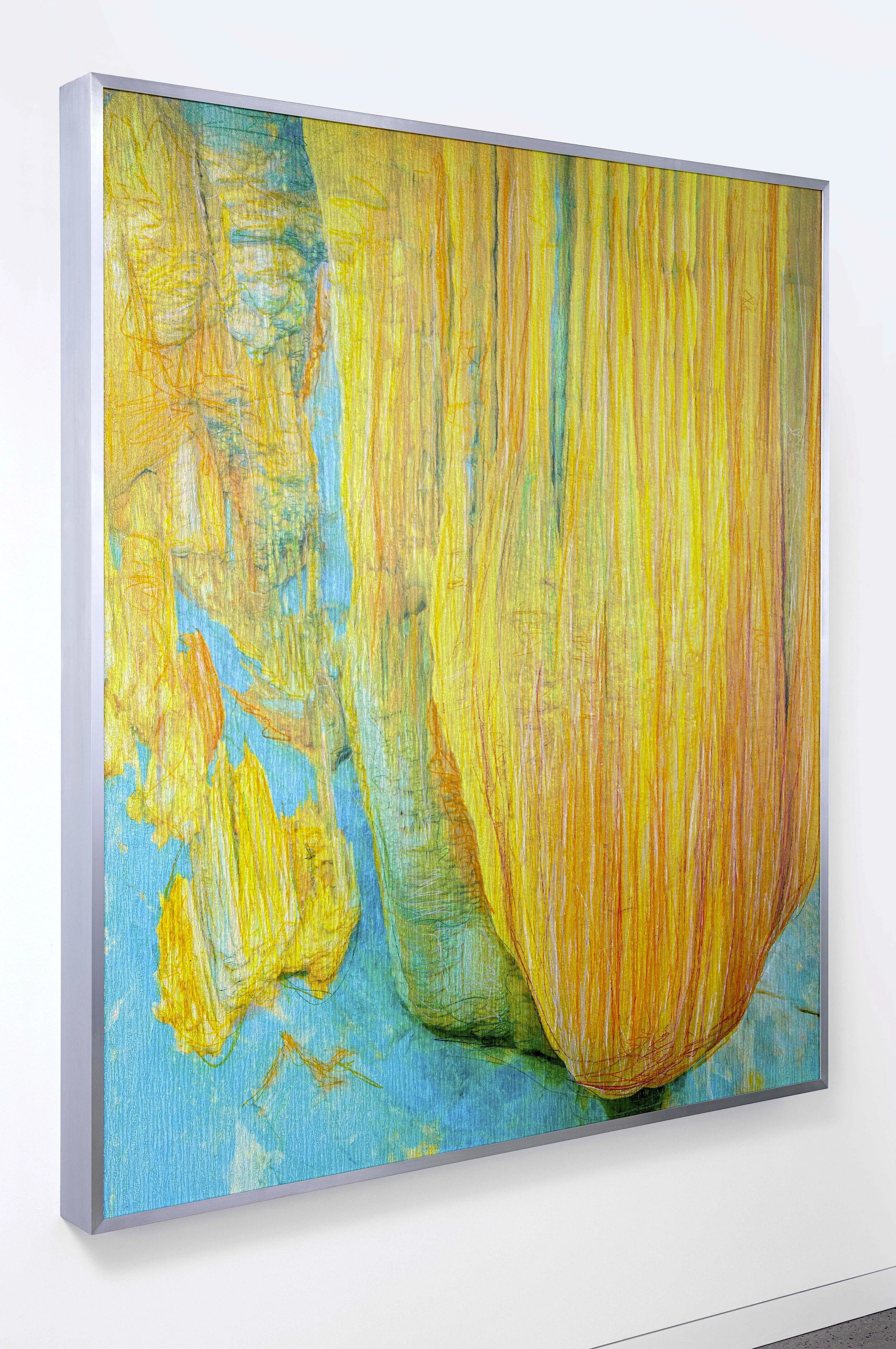   Atlas Obscura (The Idaean Cave) / Part XII,  2021 - Side view Oil and wax pastels, UV ink on aluminium beneath structured Plexiglas 183 x 163 cm (72 x 64 in) 