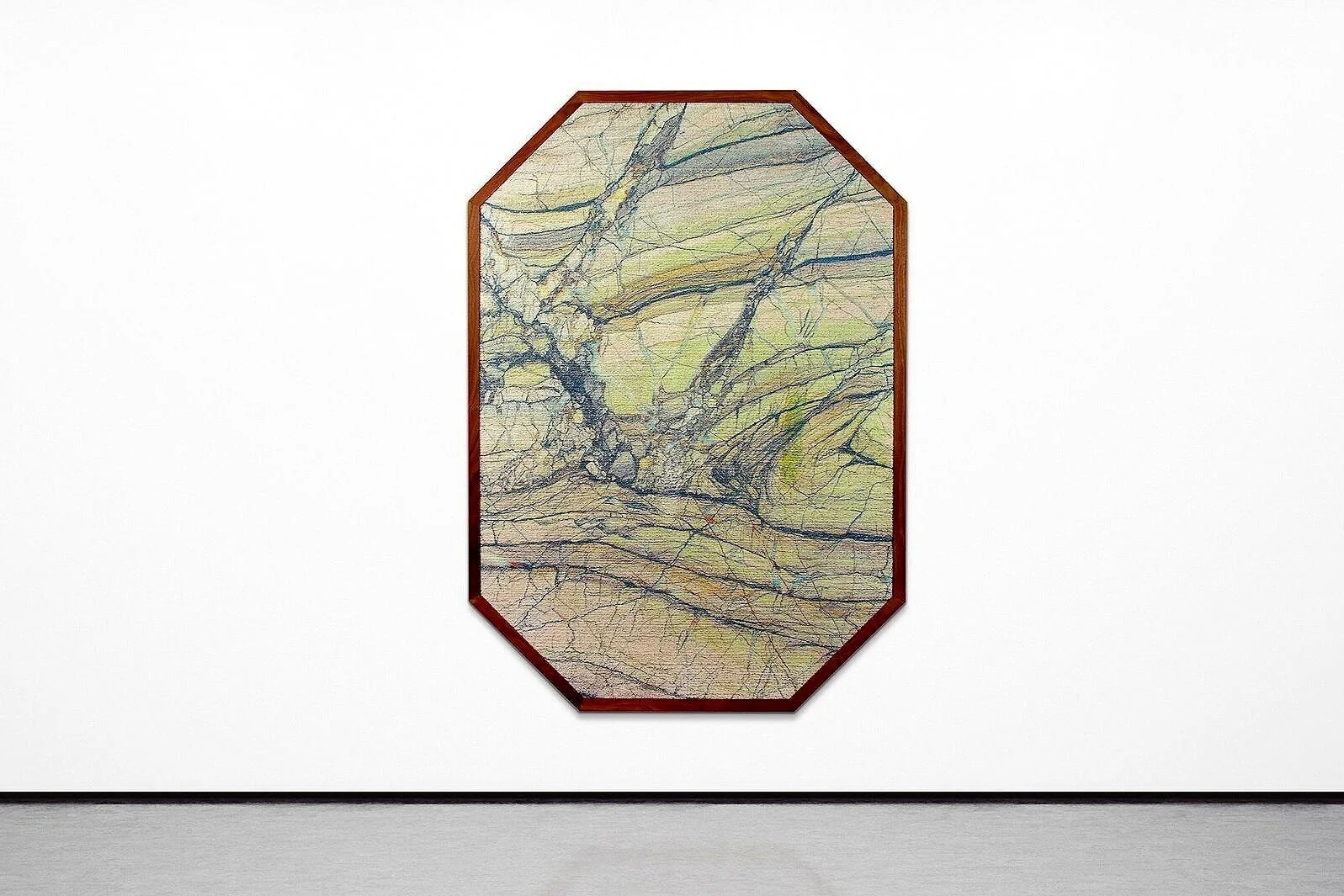 The Cosmic Fragments / Part I,  2021 - Installation view Aquarelle, oil pastels, UV ink on recycled polypropylene and polyester mix fabric 204 x 164 cm (80 x 65 in)