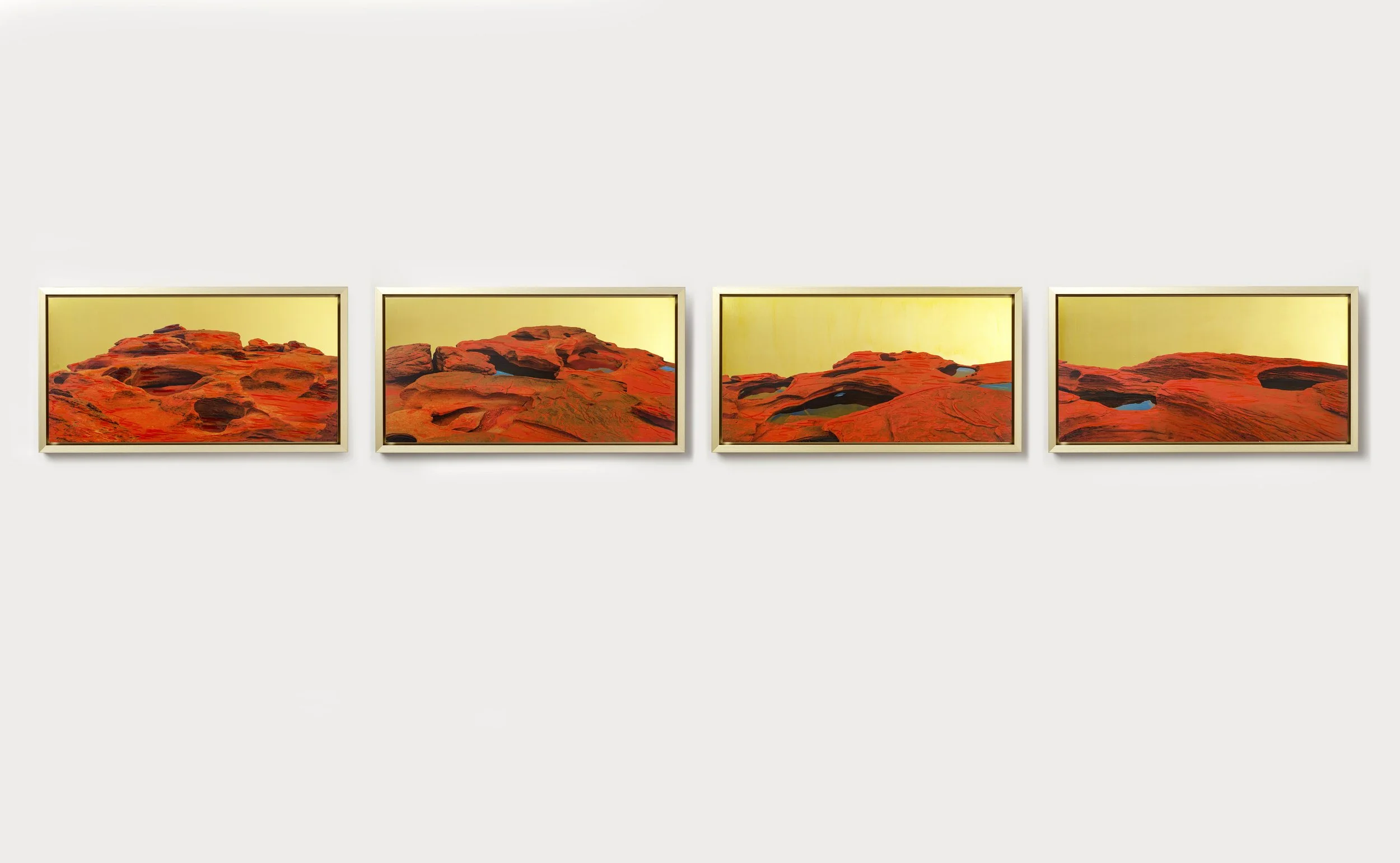   Vespertine (Ode to the Present) / Part I, II, III, IV,  2022 - Installation view (Edition of 8 + 1 AP, framed, signed and numbered) Wax pastels, inkjet ink on brass 53.5 x 28.5 cm (21 x 11 in ) each 