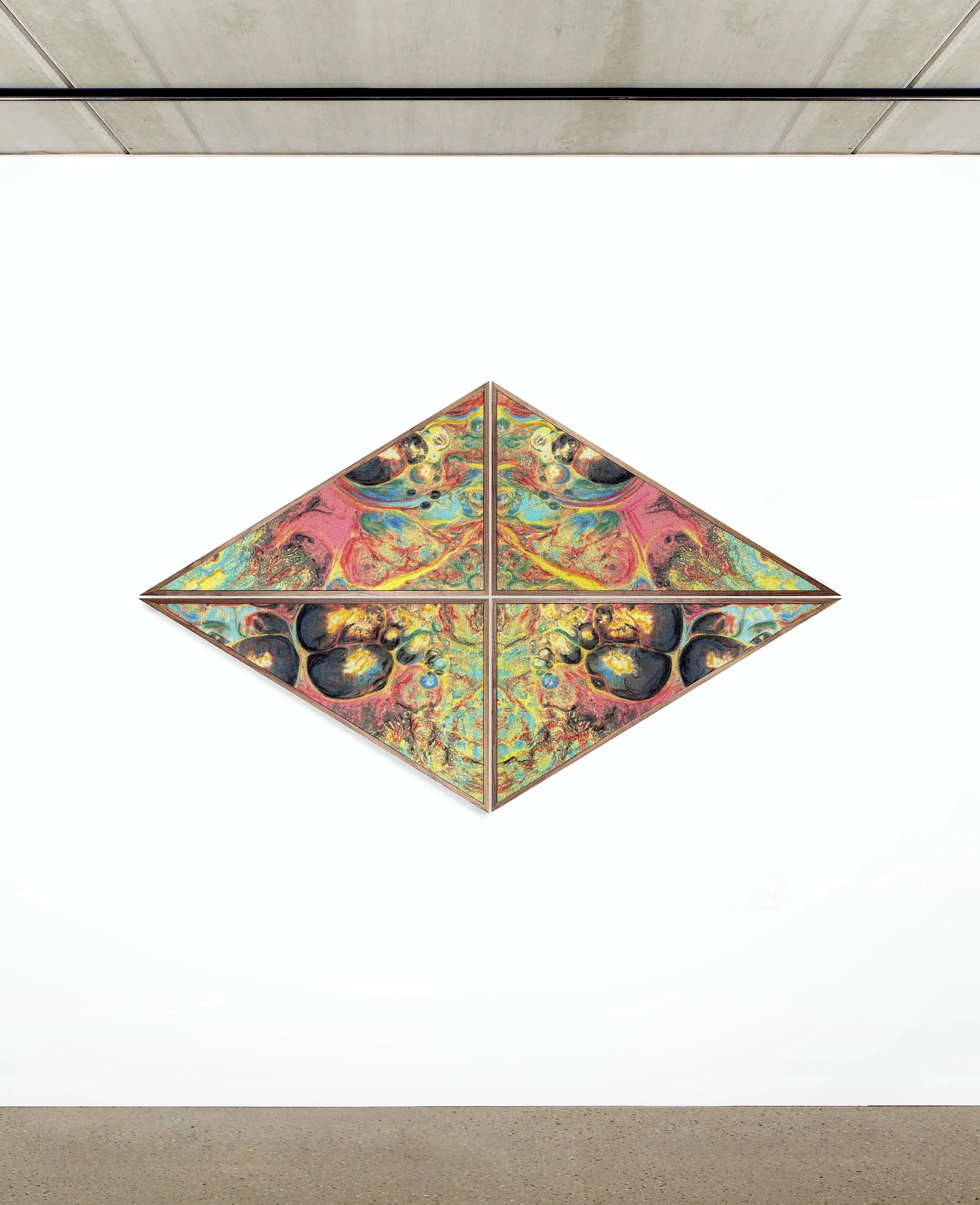   Ex Materia (Transfiguration) / Part IV (Permutation V) , 2023 - Installation view Aquarelle, oil &amp; wax pastels, UV ink on wool 135 x 238 cm (53 x 94 in) 