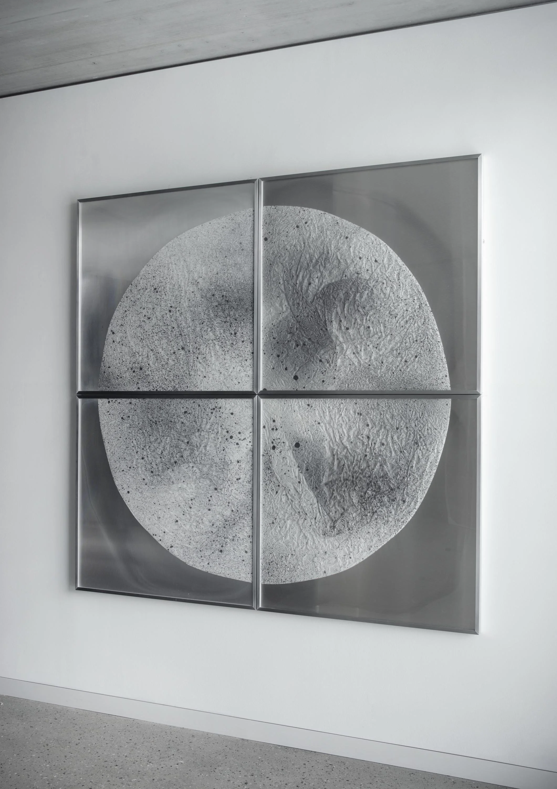   Verklärte Nacht (Transfigured Night) / Part X (Quadriptych),  2024 - Installation view Ink on Xuan paper on mirror beneath linear Plexiglas, aluminium frame 184 × 184 cm (72 × 72 in) 