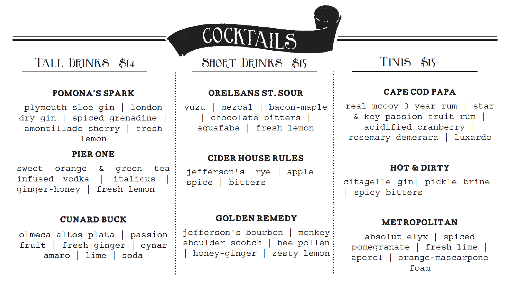 Cunard Cocktail Menu