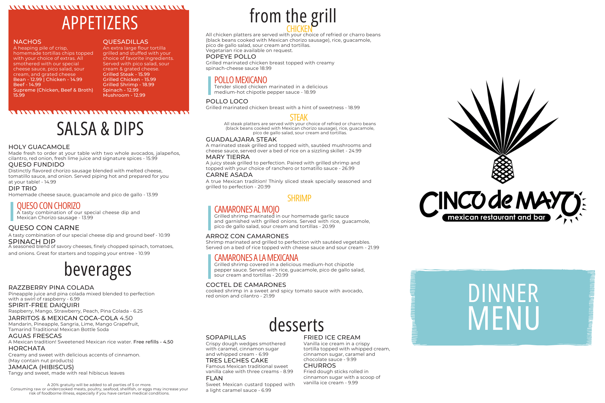 Owings Mills Dinner Menu — Cinco de Mayo Mexican Restaurant and Bar
