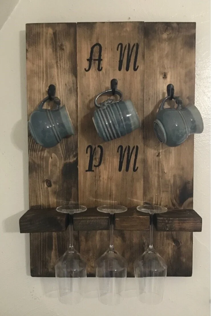 "AM/PM" coffee mug/wine glass storage