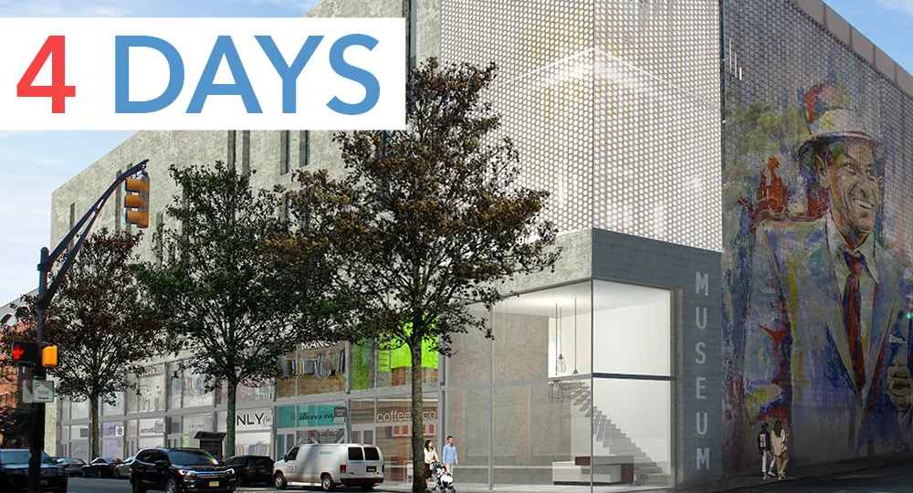 Rendering showing the reface of the River Street side of City Garage B, adding new revenue-generating retail space, a public mural and a non-profit museum.