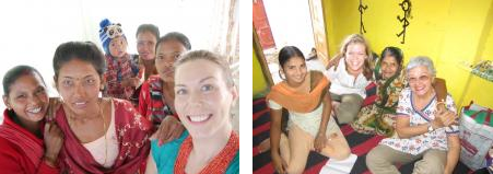 Katie Phelps, pictured in left image, far right Tamara McLellan, pictured in right image, second from left