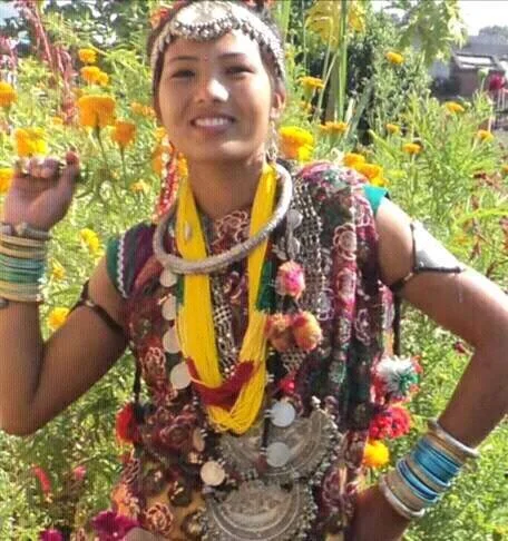 Celebrating Maghi festival in her traditional Tharu attire