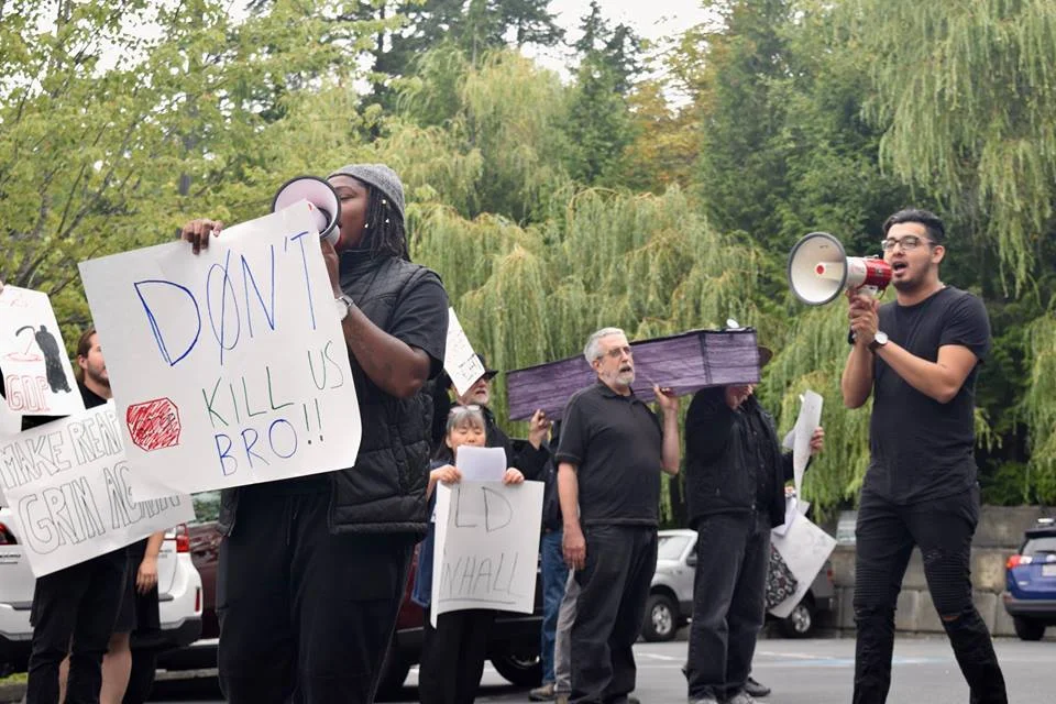 Protesting Rep. Reichert's support of the GOP "Death Care" Budget that would result in deep cuts to Medicaid and Medicare.