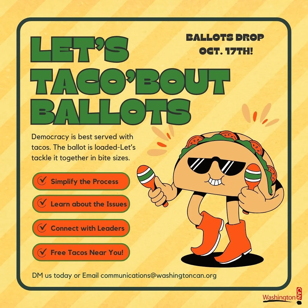 🌮 Taco’bout ballots! 🗳️
Democracy isn’t a solo act, we’re here to make voting a comfortable conversation. Reach out to connect with community leaders to feel confident about what’s on your ballot. Your voice matters, and so