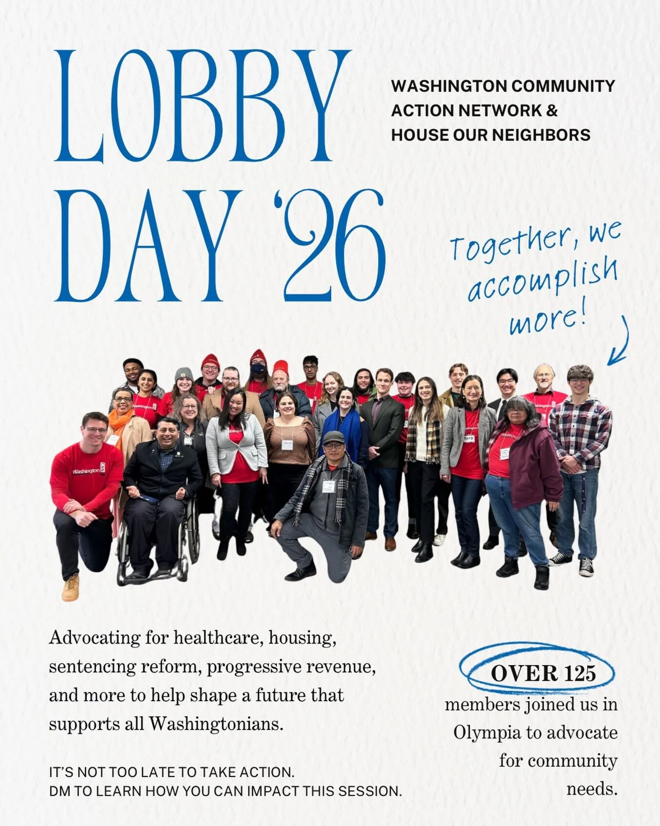 We are here in Olympia living the mission of MLK Jr. at the Capitol with over 125 members of WashingtonCAN and @houseourneighbors 🤩