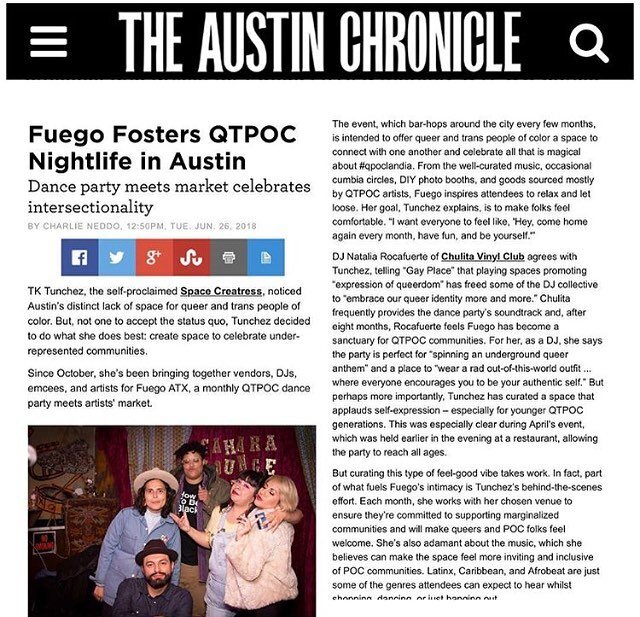 YALL! Go checkout this super dope piece about @fuegoatx &amp; @lasofrendas. Can&rsquo;t wait to create more magic with these folx tonite🔥