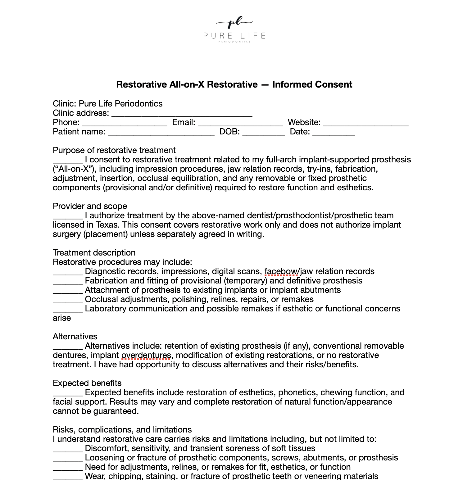 "All on X" Restorative consent