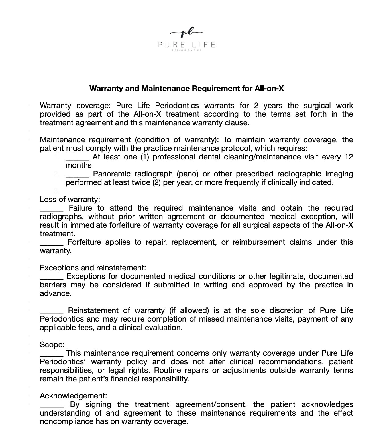 Implants and "All on x" warranty