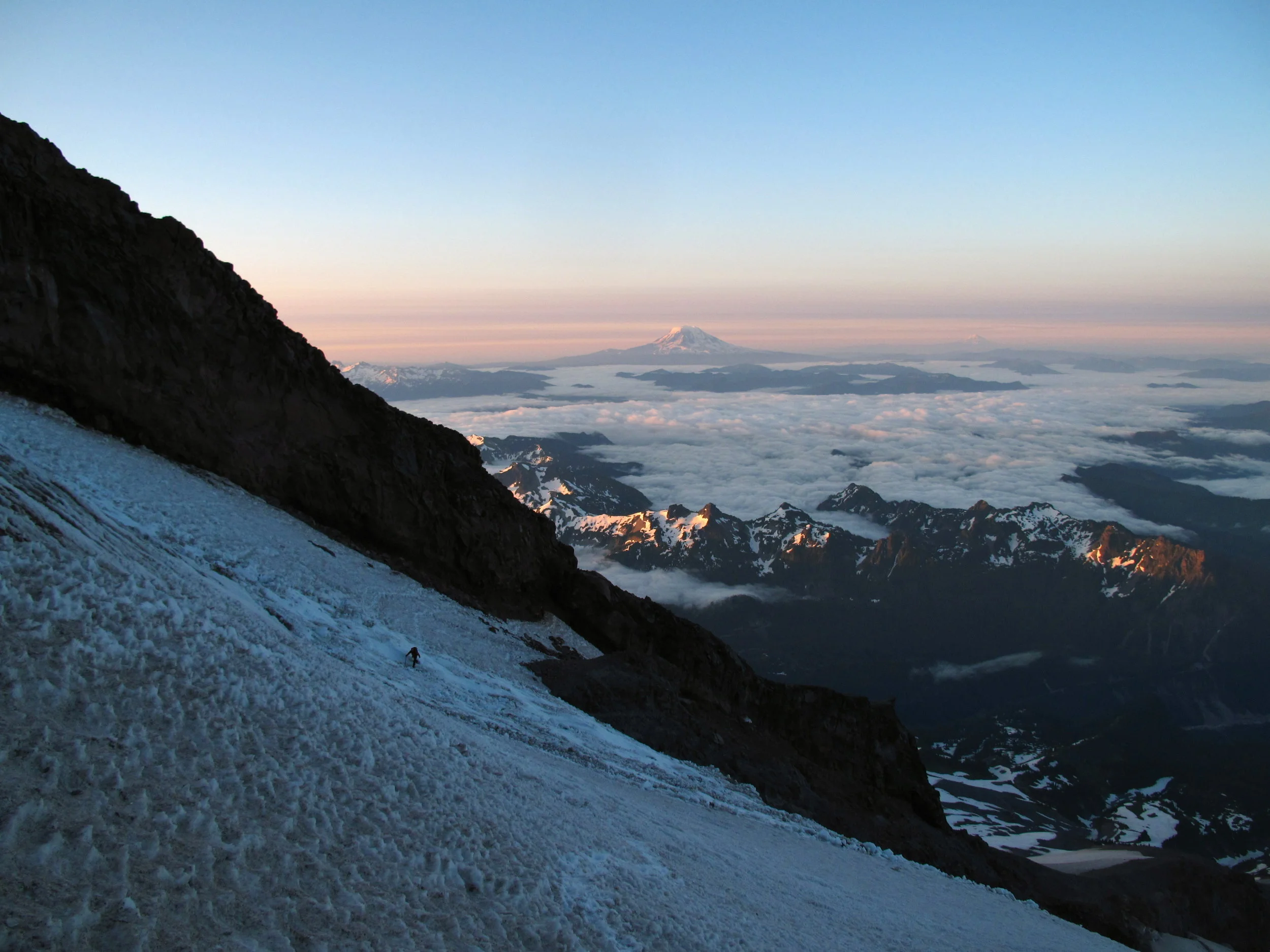 Traversing to the base of the ice step at dawn
