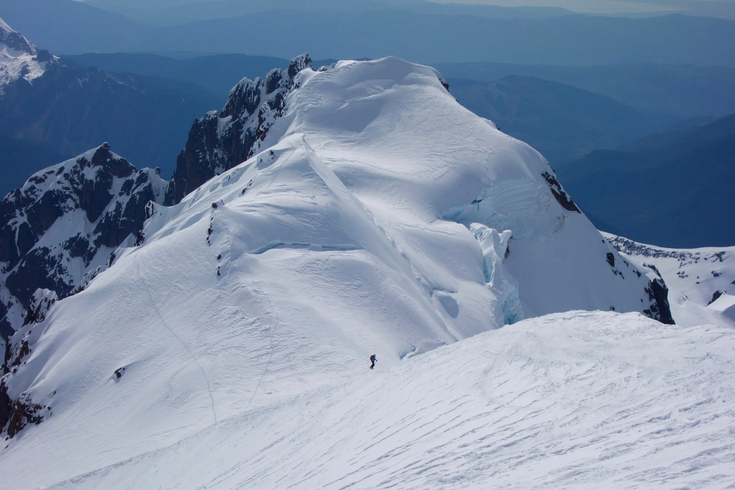 Skinning up the Roman Wall after climbing Colfax with our descent tracks visible