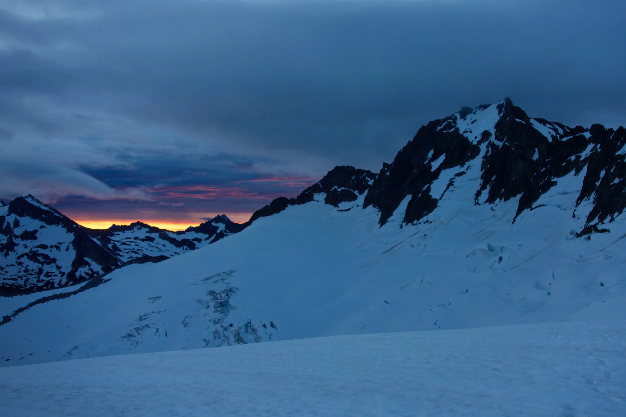 Sunset on Buckner's North Face from camp