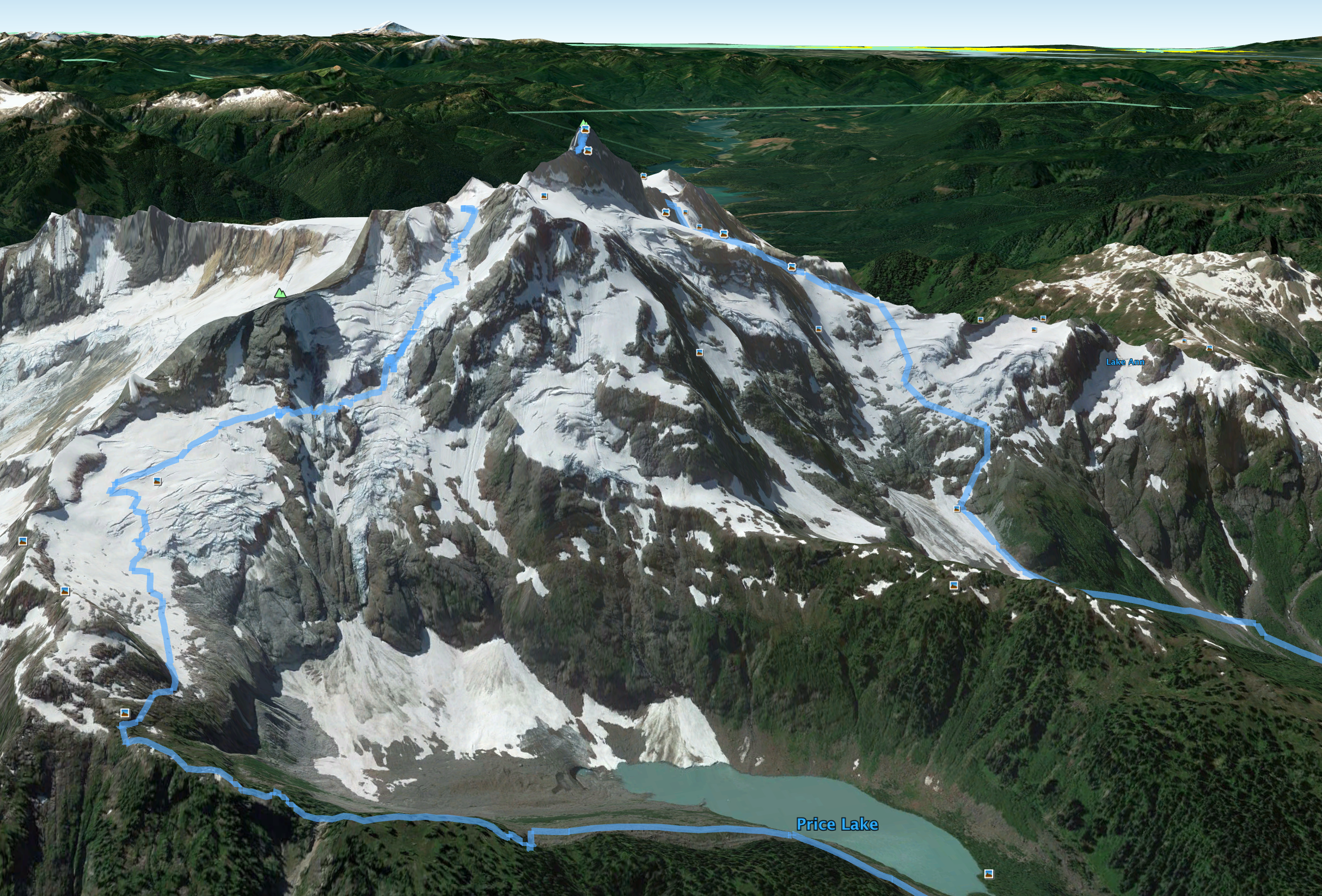 Our GPS track (with a few erroneous points as we traversed under the ice cliff)