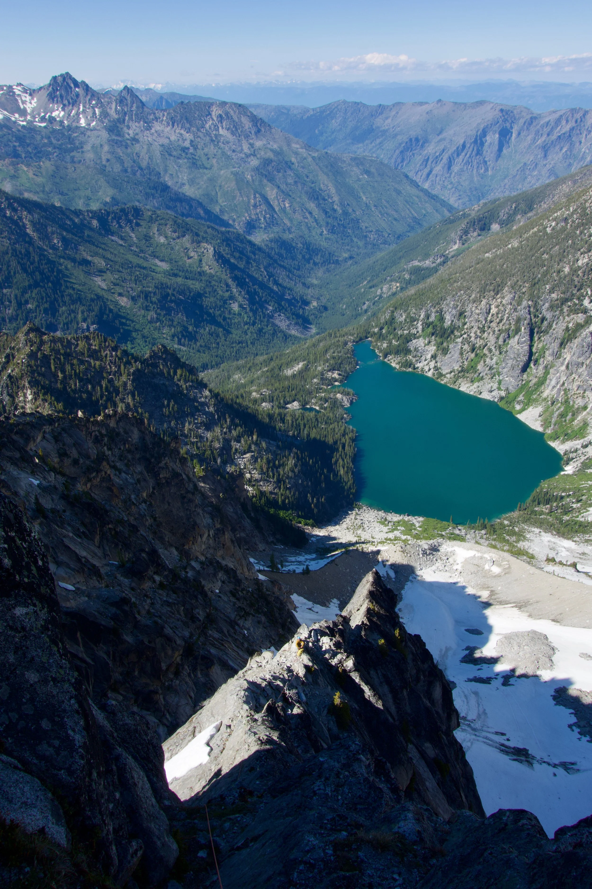 Looking down the buttress crest