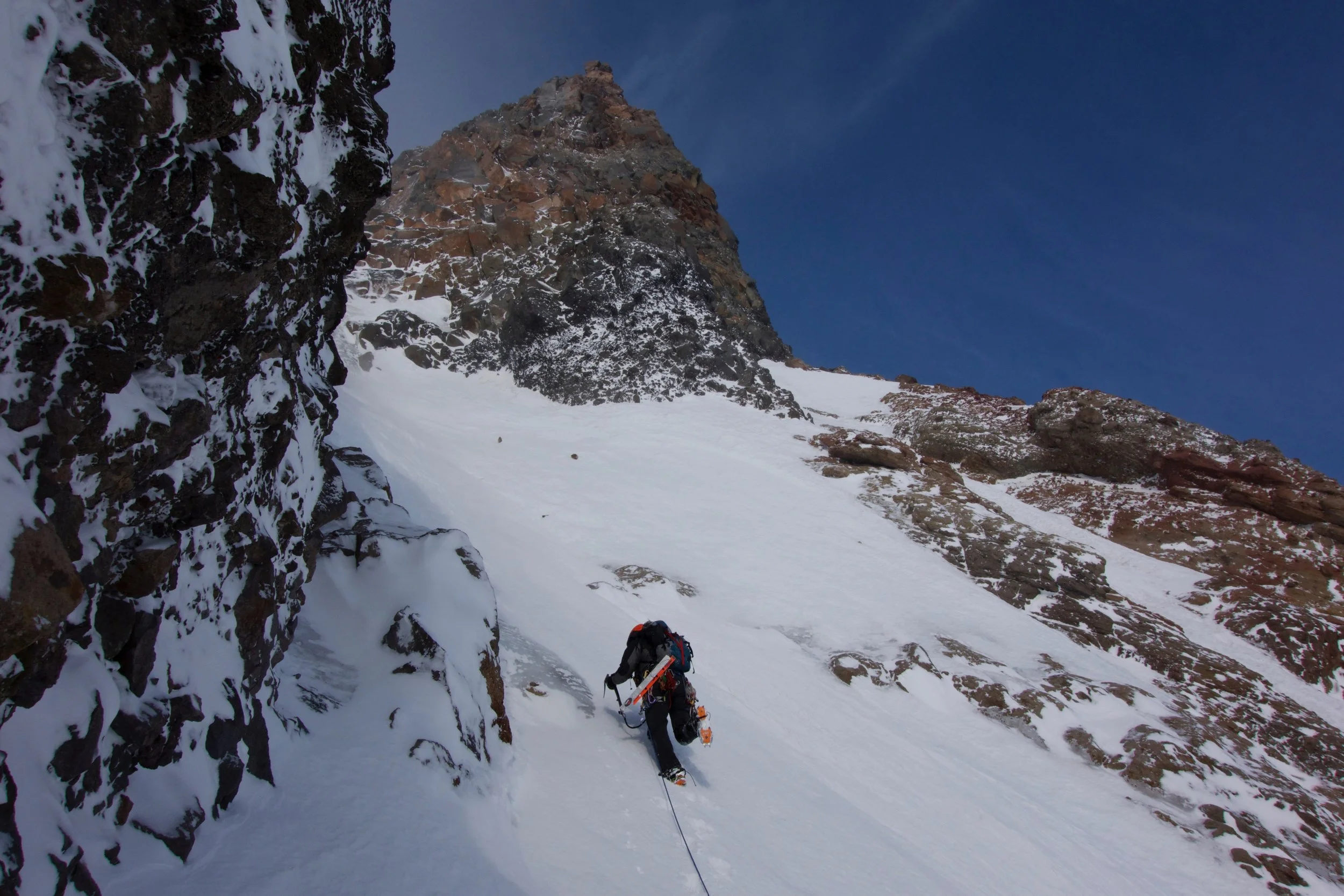 Goran sets off for some ice in the gully entrance