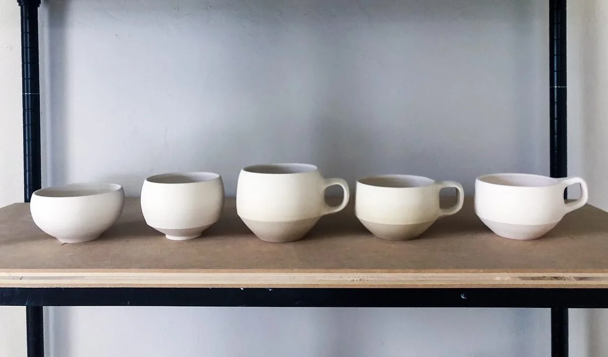 So this is the first four attempts to replicate the mug on the far right. The first two weren&rsquo;t even close 😂 so I made the first one into a little planter and the second one, I actually like, makes a really nice wine or whisky glass I think! I