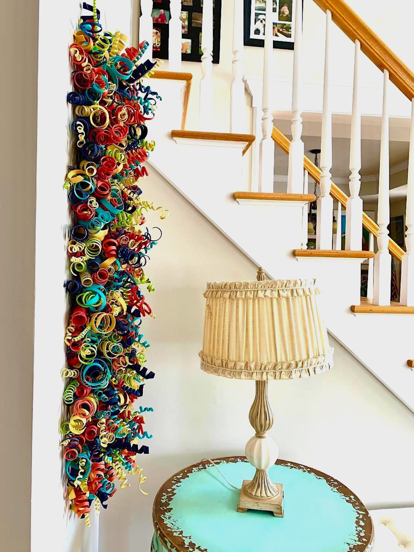 Iridescent wooden wall art with tropical colors