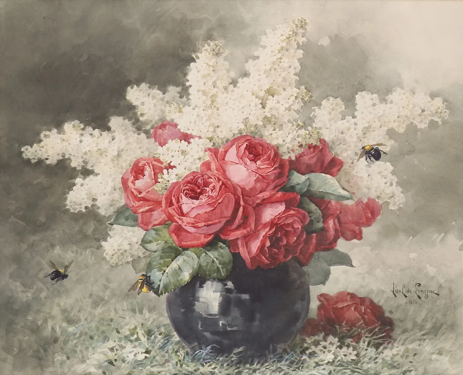 "Still Life with Red Roses and White Lilacs"