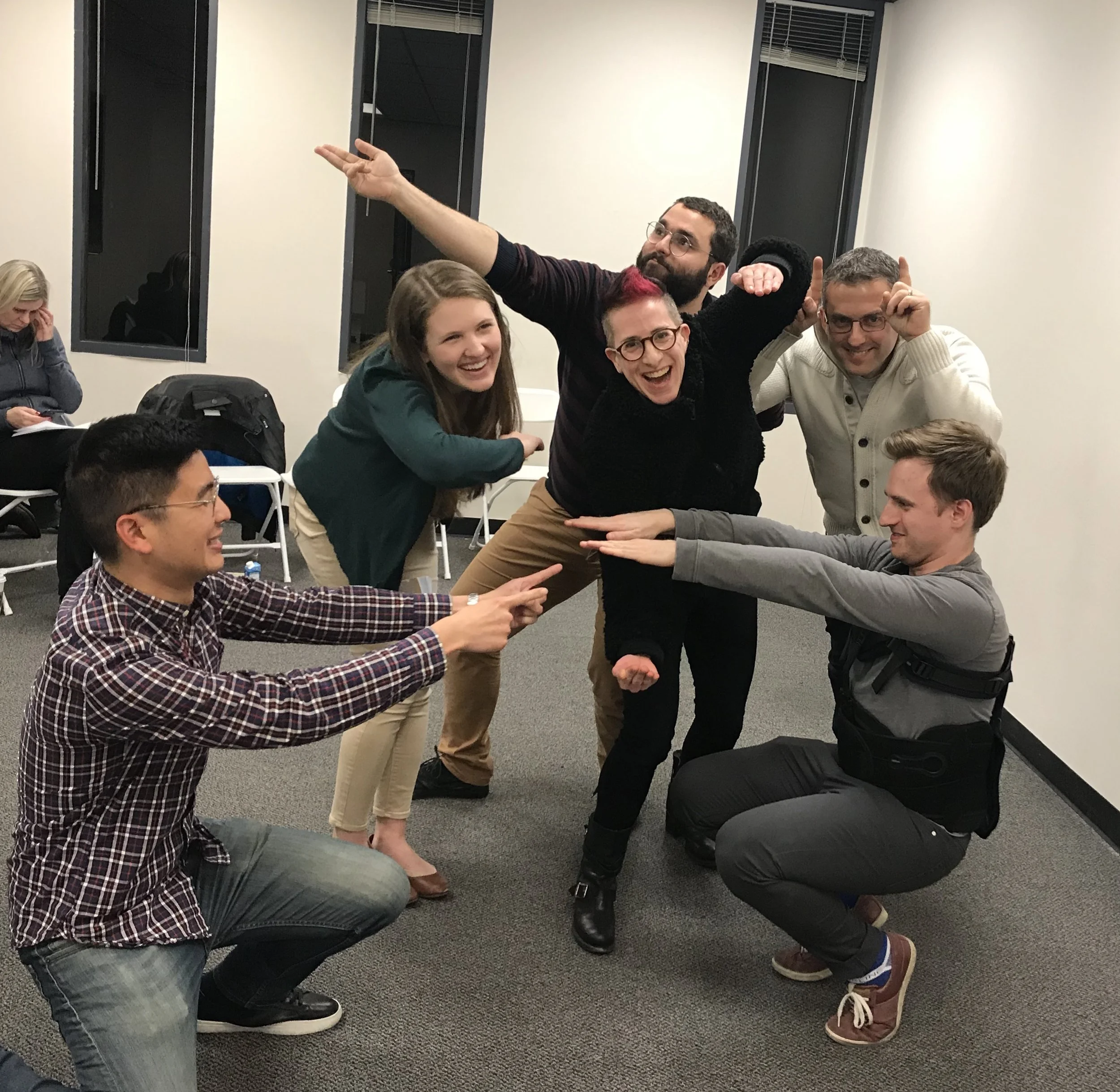 Goofing off in improv class is one of my only pure pleasures these days. I LOVE IT. How cute are my classmates, always game for a game.