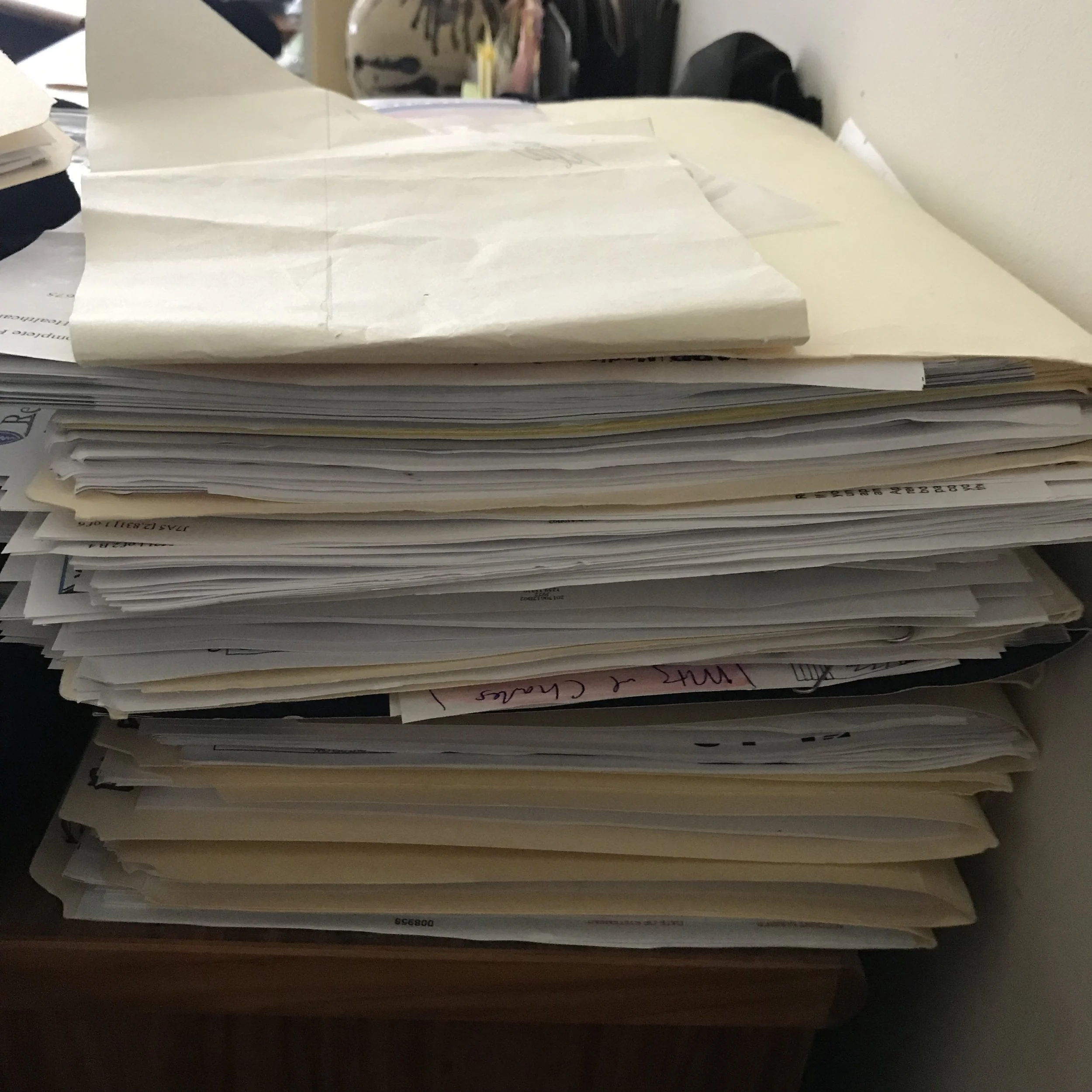 I need to find paperwork on my disability benefits for a phone meeting with a friend who is making sure I’m getting all the benefits available to me. this is just one stack of my medical paperwork. Fun times!
