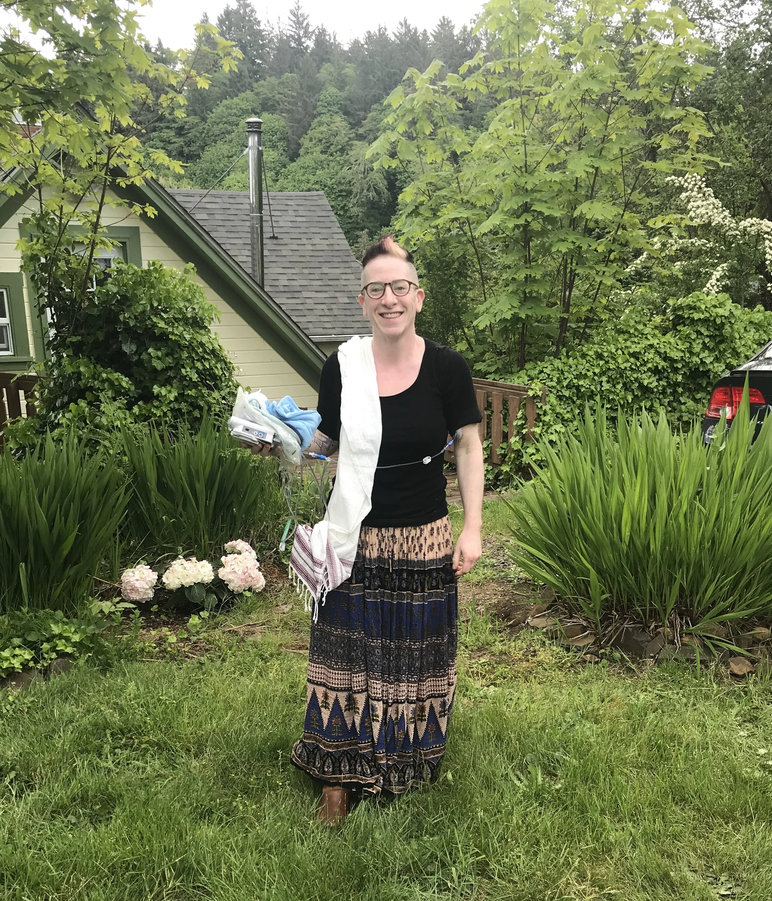 Not the most flattering photo but i’m feeling ok mentally and physically here, which is a good thing for me to have a photographic record of! Also I love the juxtaposition between the mohawk and the hippie skirt. My two extreme sides meeting in the middle! :)