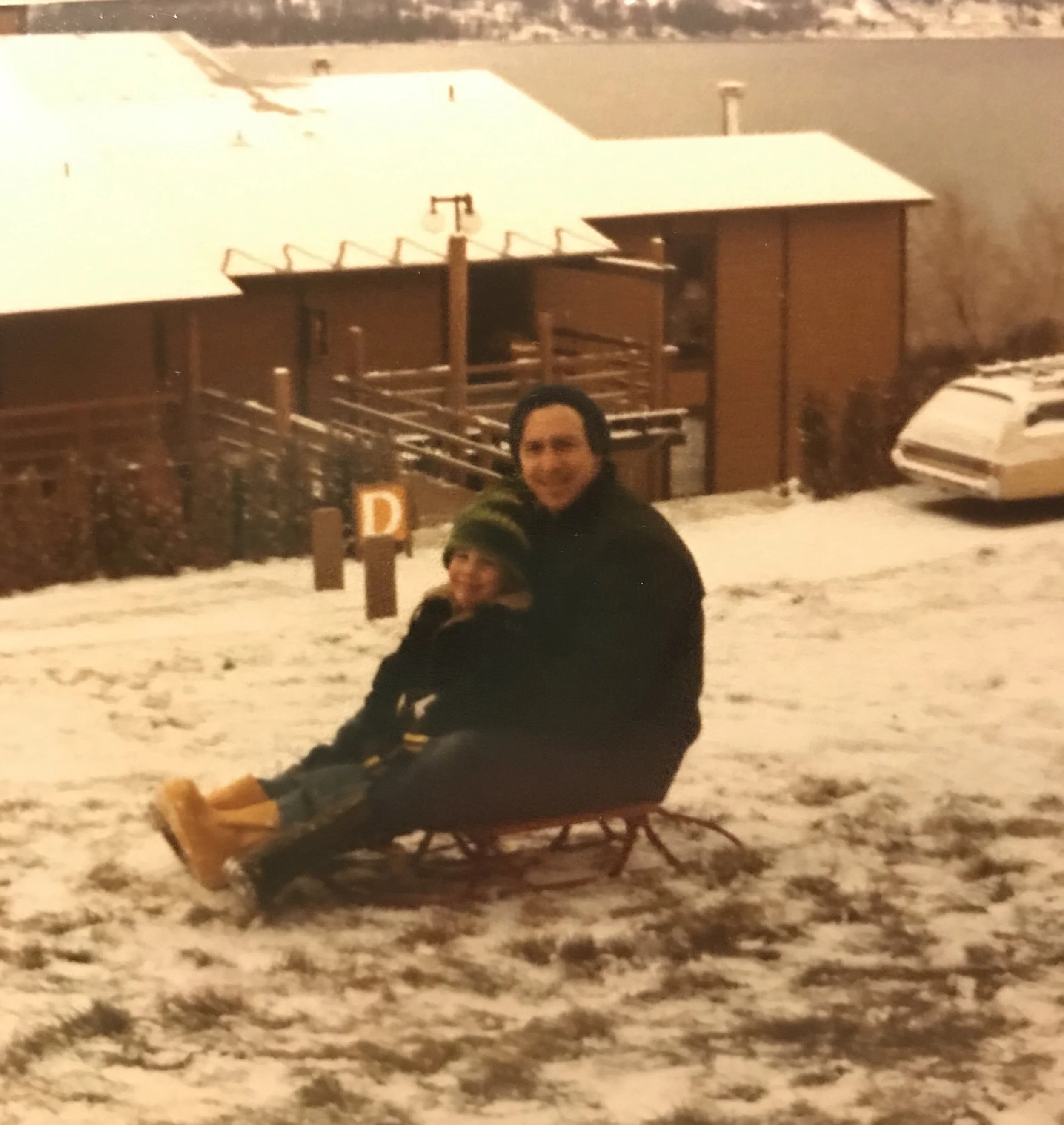 My dad and little brother at Lake Chelan in the 1970s. That was the first and last time we went in the winter due to the icy mountain roads. And yes I totally look like my dad. More so now than ever with this haircut!