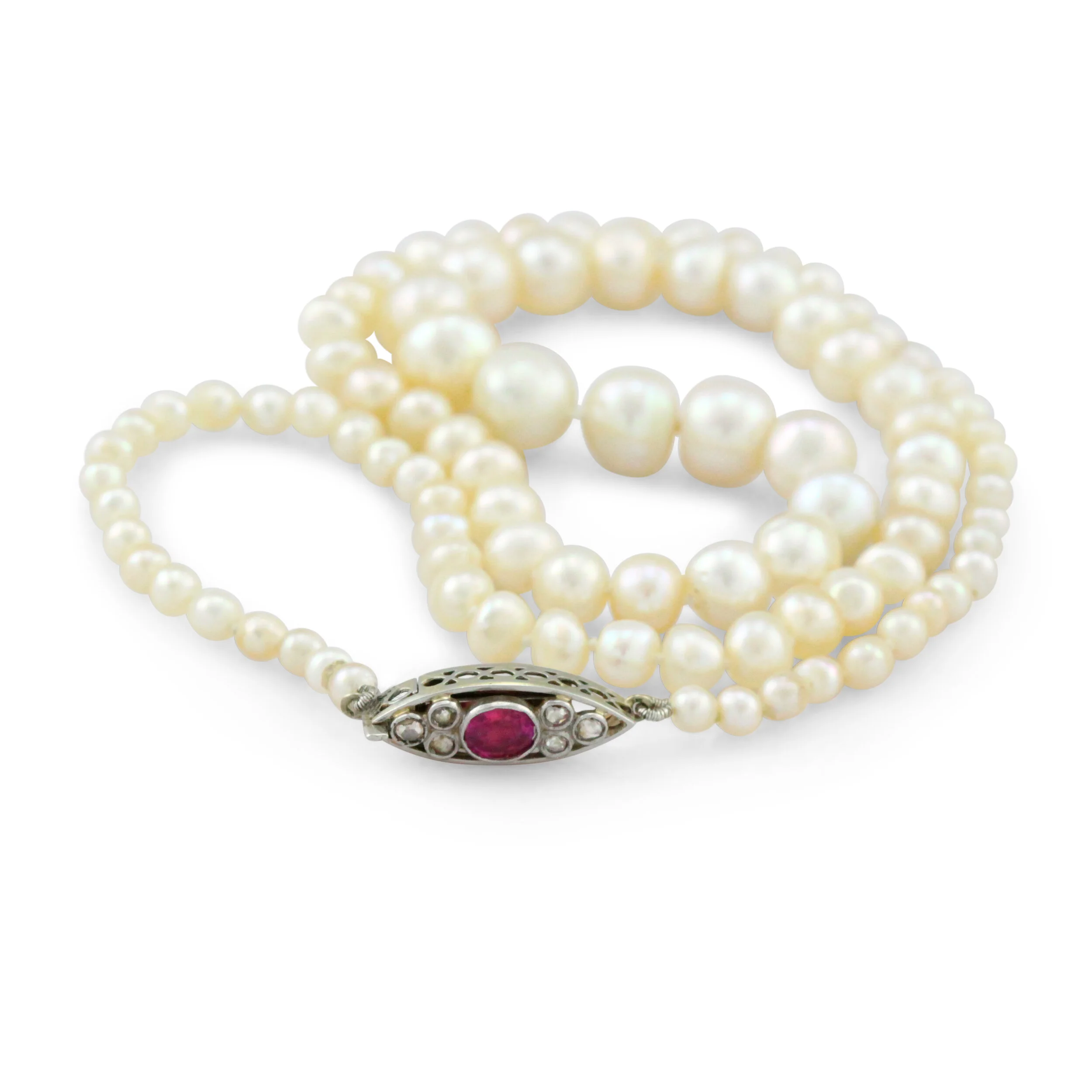 Edwardian Natural Pearl and Burma Ruby Necklace