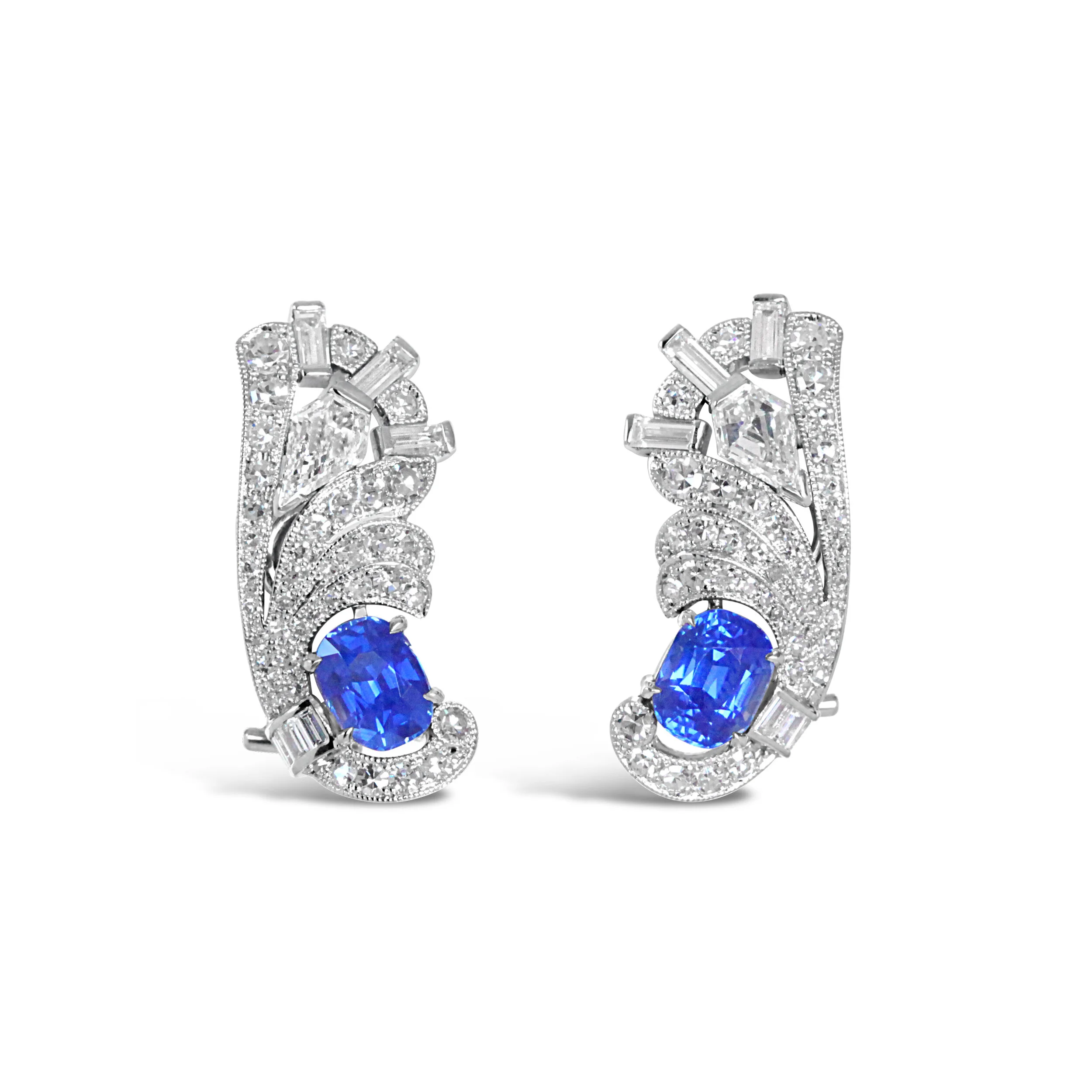 Unheated KASHMIR Sapphire and Diamond Earrings, Yard