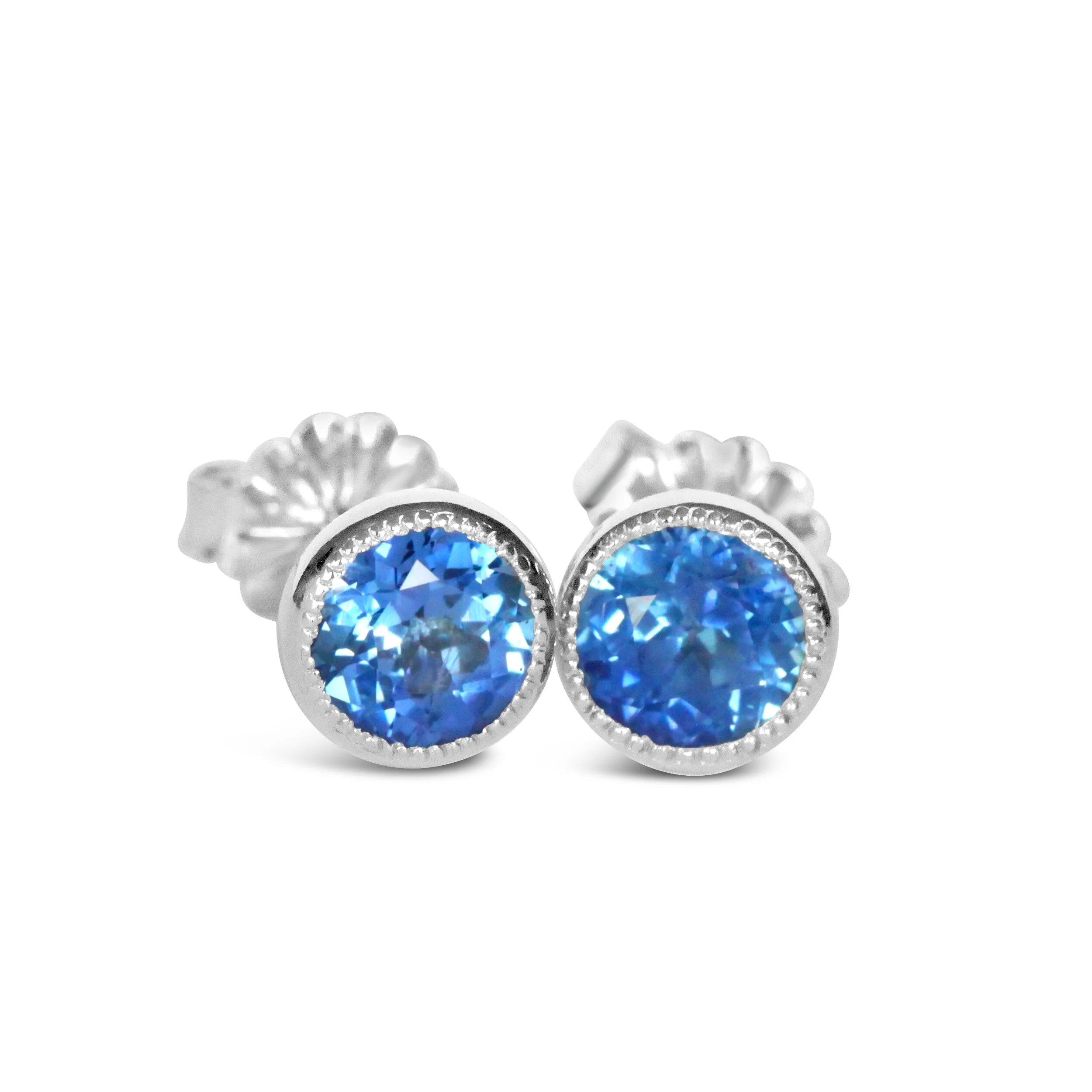 Bezel Set Unheated Ceylon Sapphire Stud Earrings 