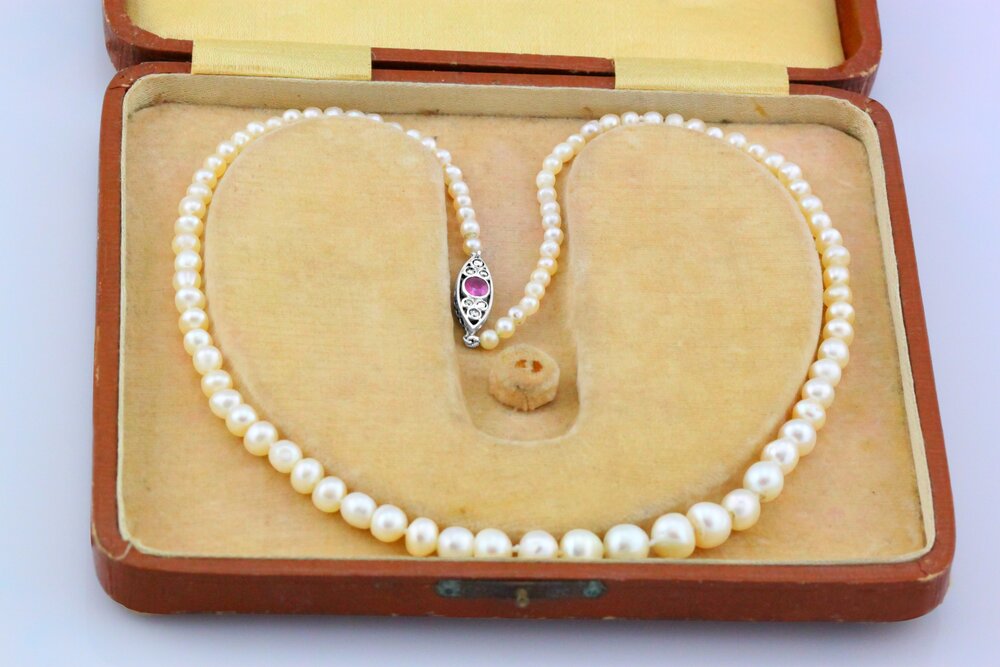 Genuine Mother of Pearl and Cultured Freshwater Pearl Crystal Beads Silk Thread Necklace 34-36 Chuvora NE0465DBU-CHUVNUENG 