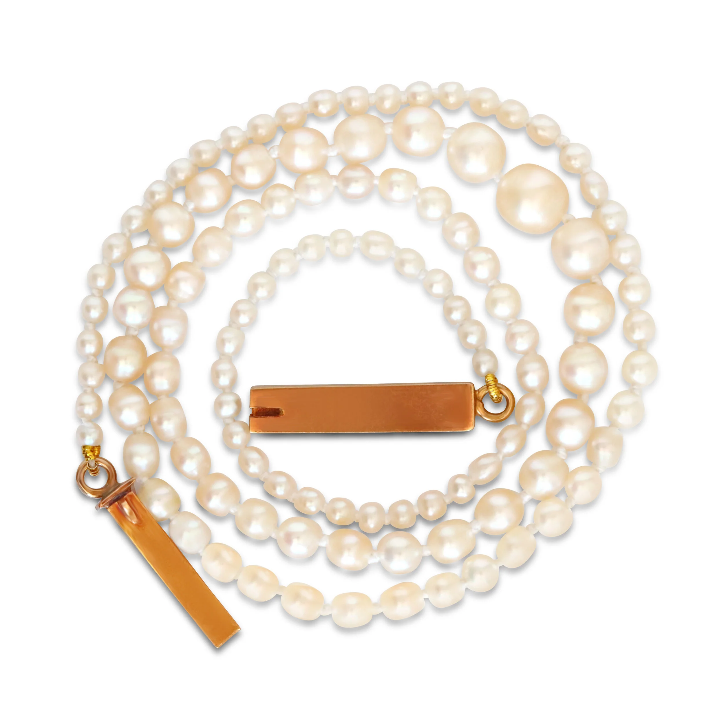 A Fine Cream Natural Pearl Necklace, Gold Clasp, GIA